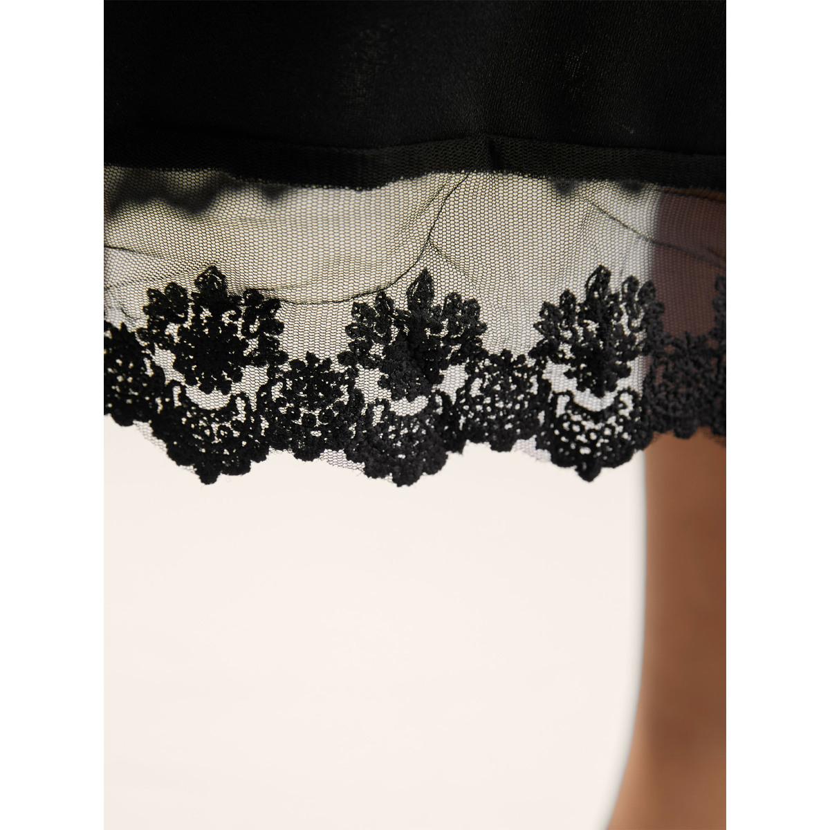 Plus Size Plain Pleated Lace Hem Midi Skirt Women Black Formal See through Bodycon Low stretch Slanted pocket Party Skirts BloomChic 14-16/1X Product Image