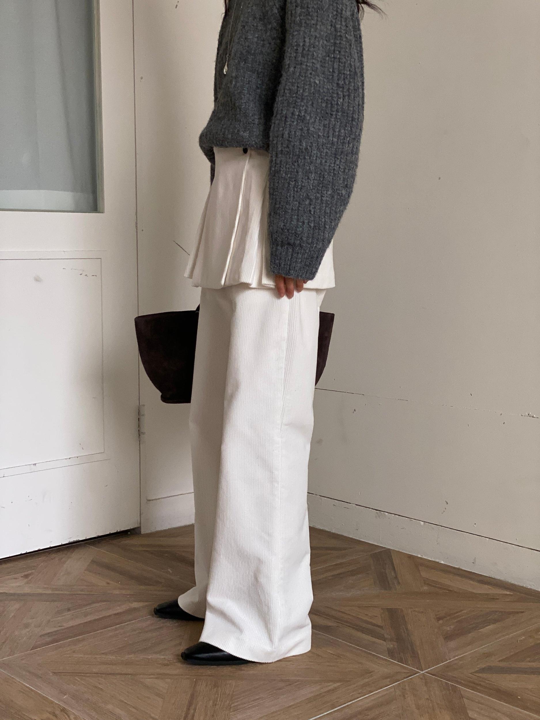 Cream Corduroy Layered Skirt Pants Product Image