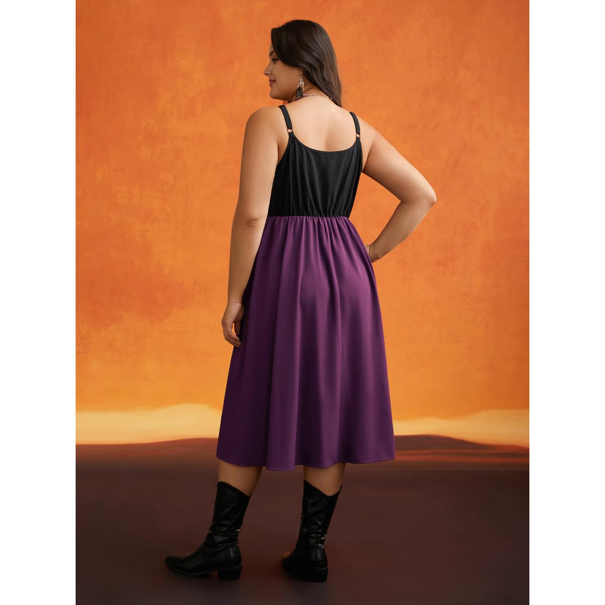 Plus Size Bewitched Color Contrast Splicing Midi Dress Deeppurplered Women Cocktail Contrast Party Curvy Bloomchic 18-20/2X Product Image