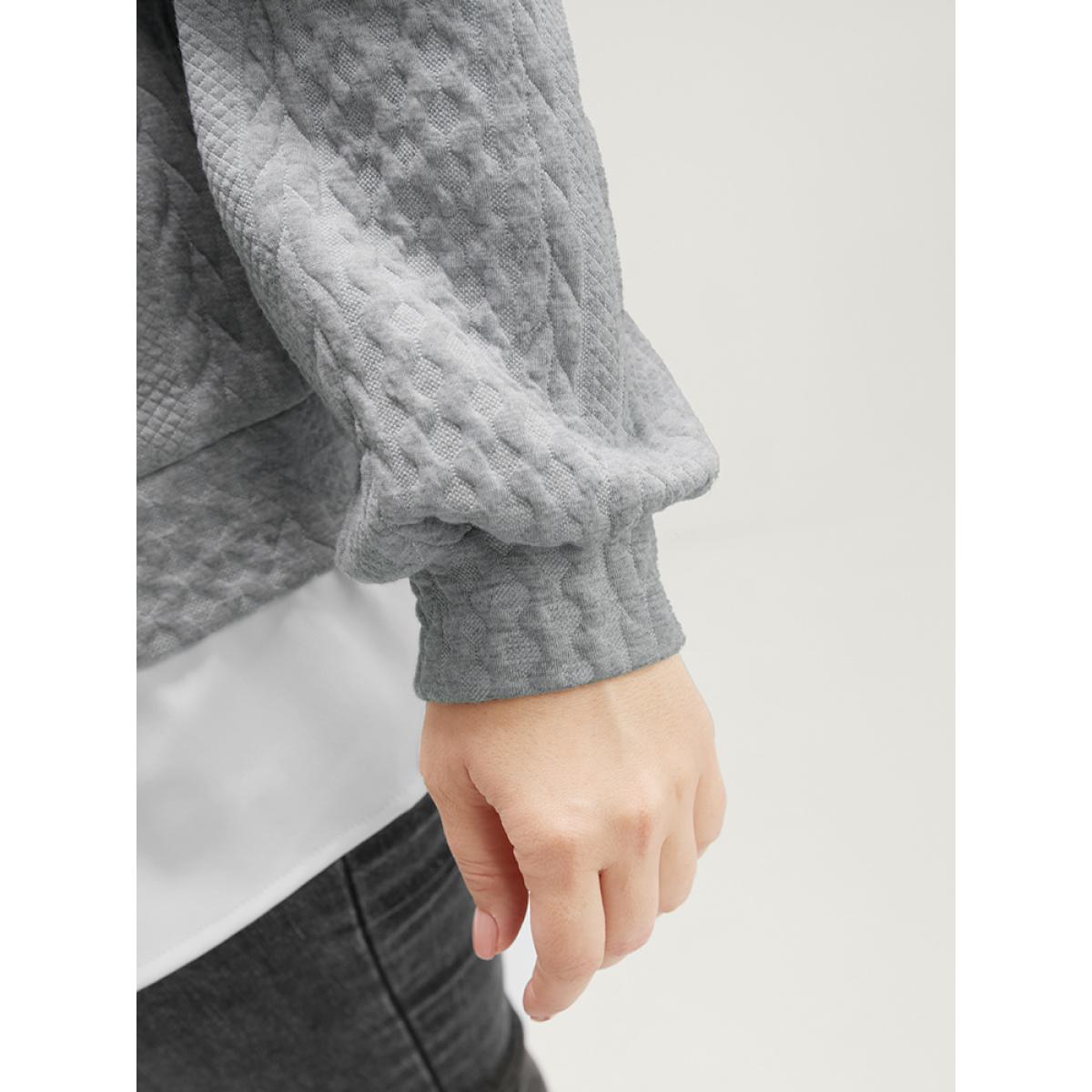 Plus Size Solid Textured Round Neck 2-In-1 Sweatshirt Women Gray Casual Patchwork Round Neck Dailywear Sweatshirts BloomChic 10/M Product Image