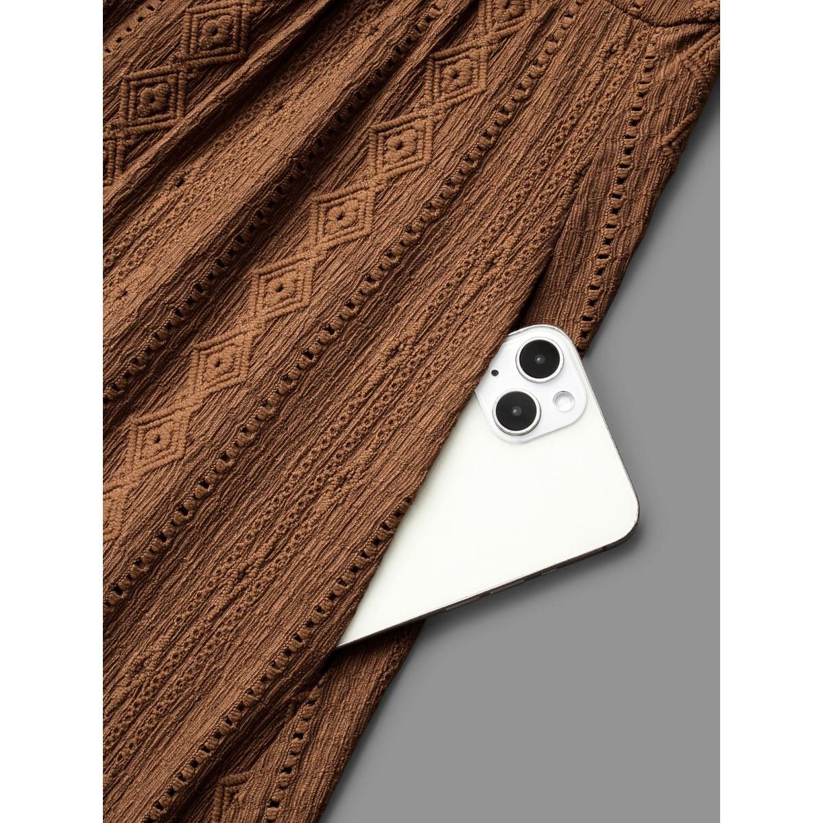 Plus Size Textured Button Detail Square Neck Knit Dress Browncoffeecolor Women Elegant Texture Knit Dresses Bloomchic 30/6X Product Image