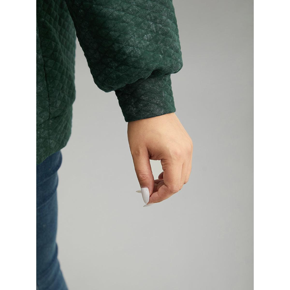 Plus Size Plain Textured Round Neck Sweatshirt Women Green Casual Texture Round Neck Dailywear Sweatshirts BloomChic 18-20/2X Product Image