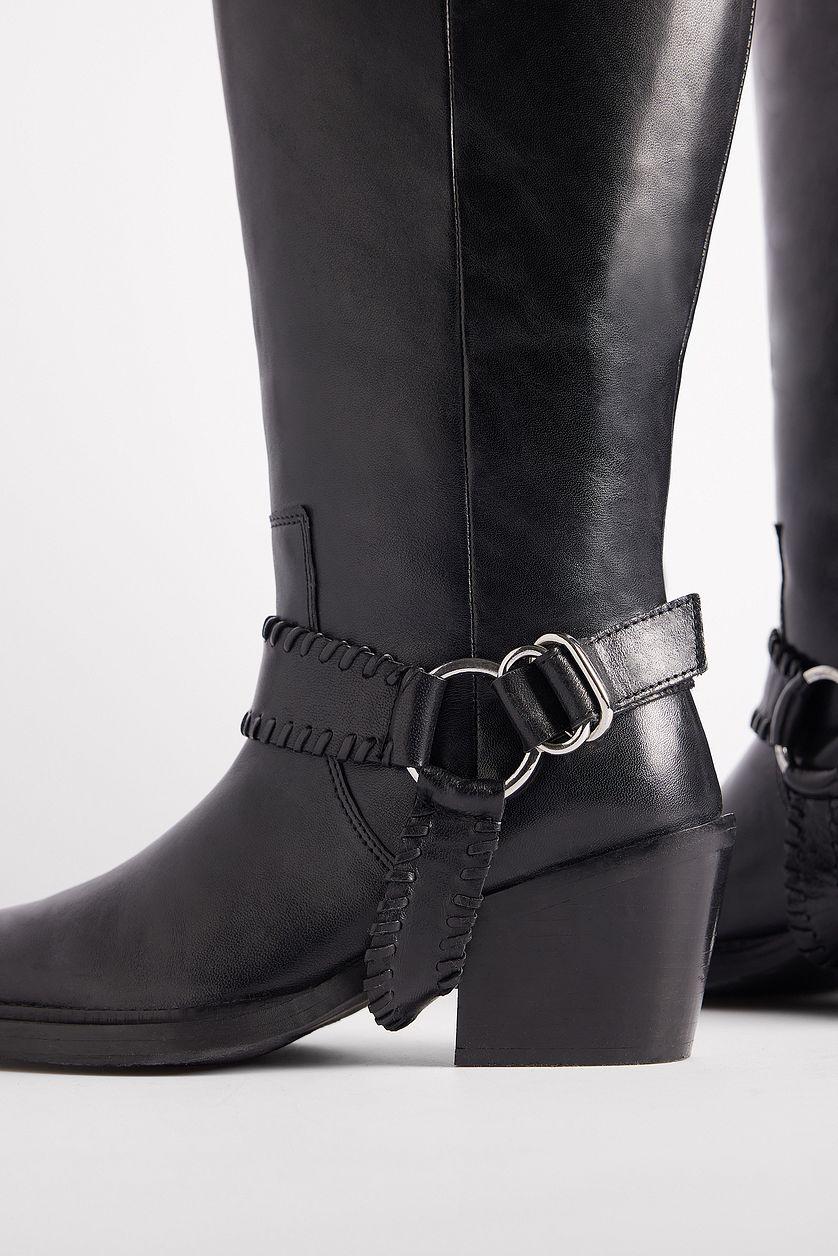 Leather Buckle Detail Cowboy Boots Product Image