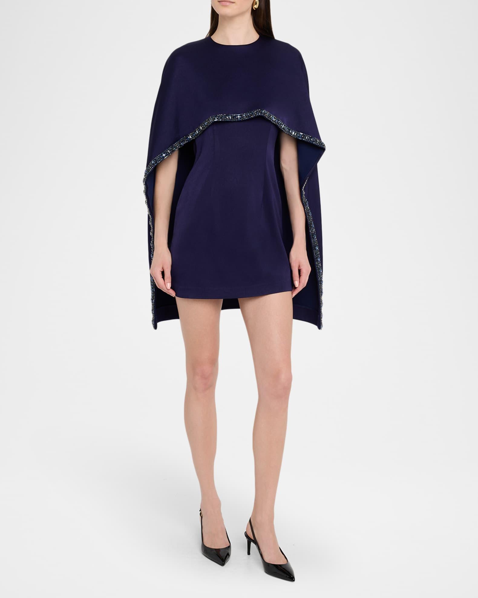 Satin Crepe Embellished Cape Mini Dress Product Image