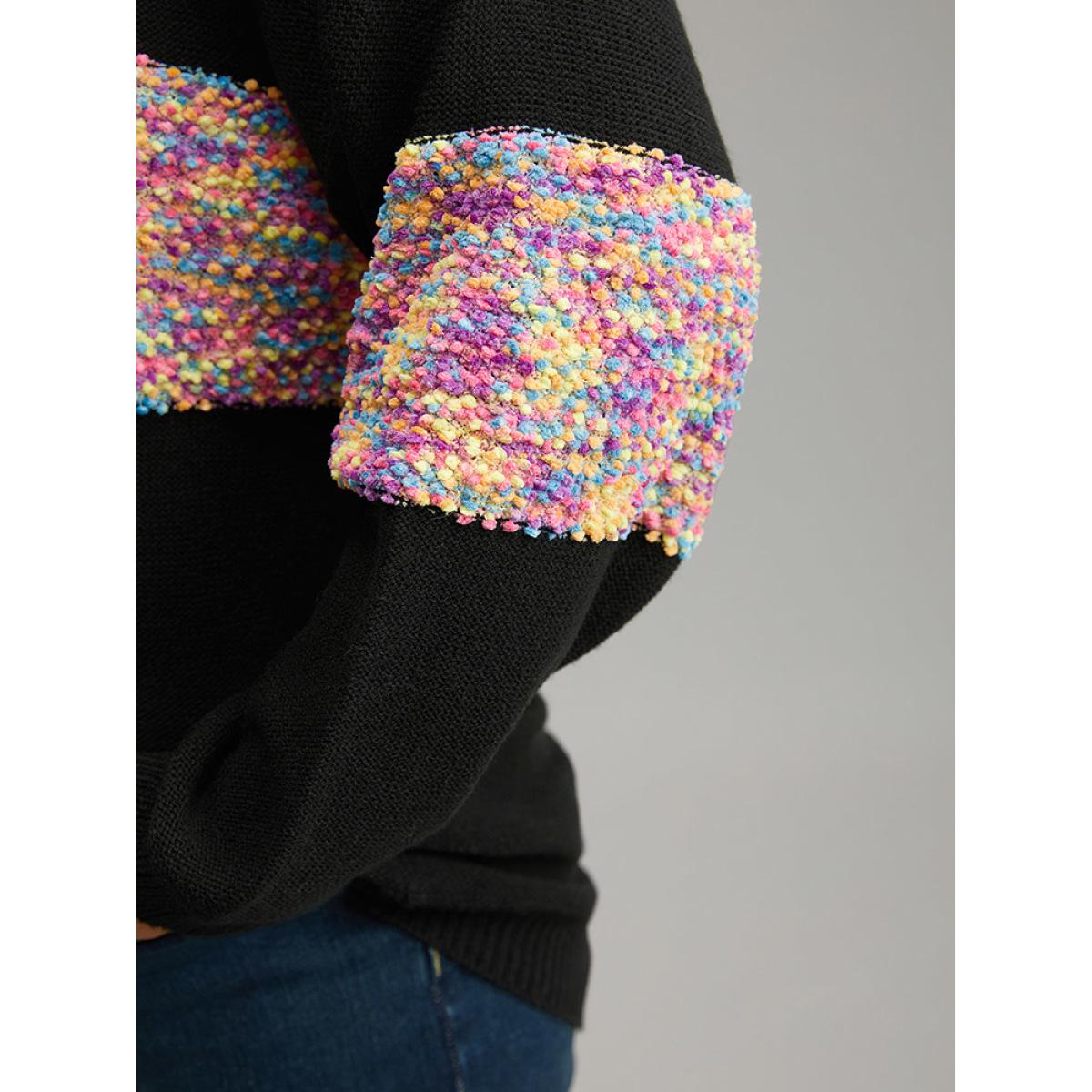 Plus Size Colour Heather Contrast V Neck Pullover Black Women Casual Loose Long Sleeve V-neck Dailywear Pullovers BloomChic 14-16/1X Product Image