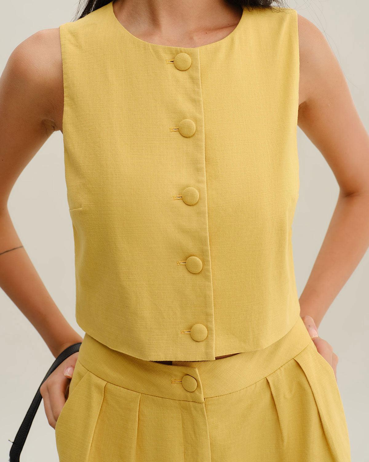 Yellow Round Neck Button Vest Product Image