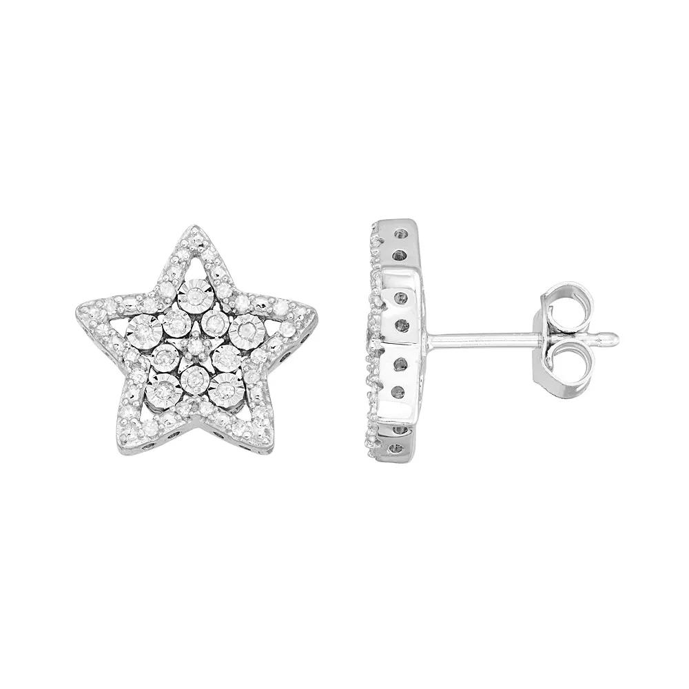 Sterling Silver 1/4 Carat T.W. Diamond Star Drop Earrings, Women's, White Product Image