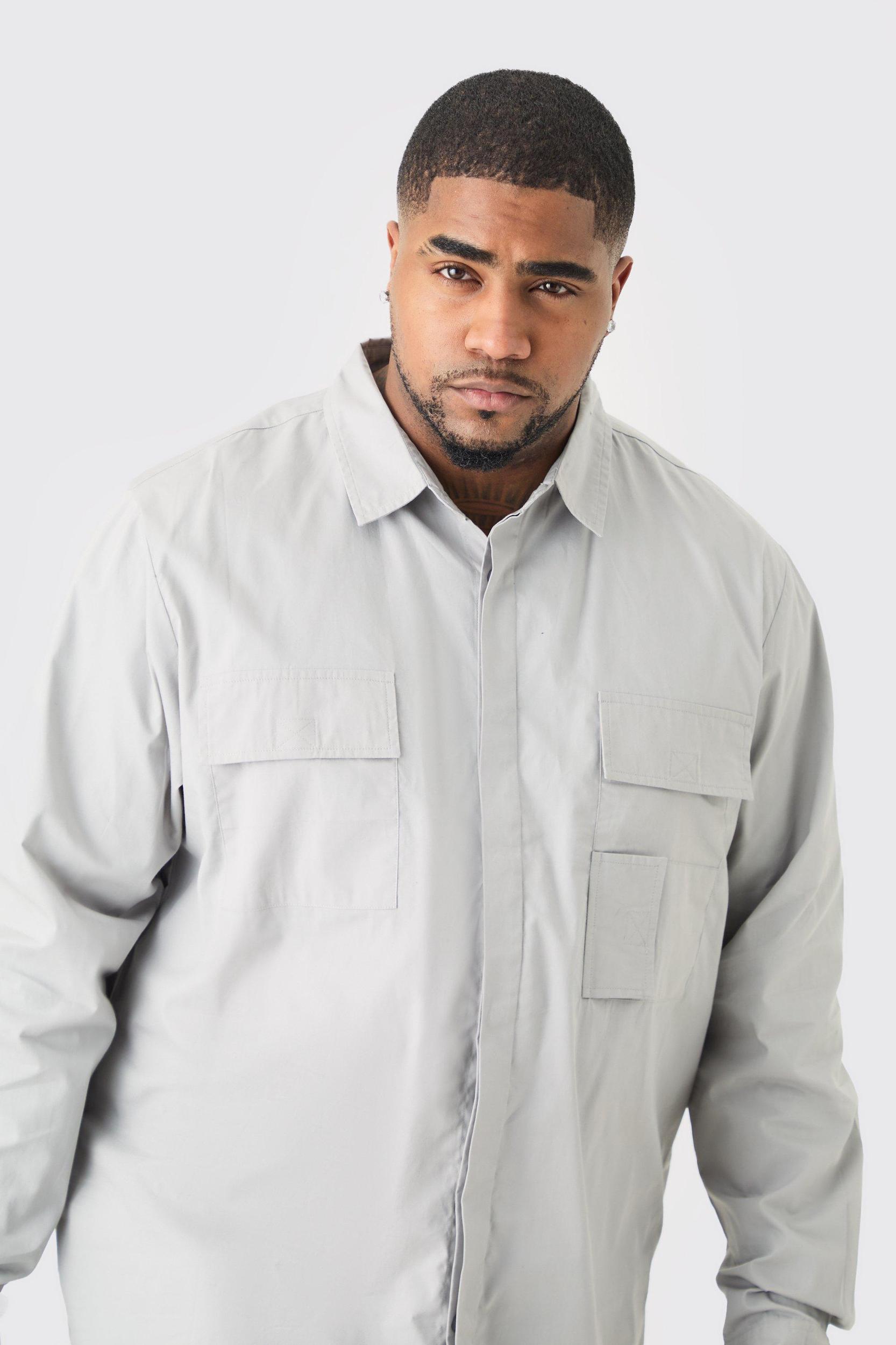 Plus Long Sleeve Poplin Utility Layered Shirt | boohooMAN USA Product Image