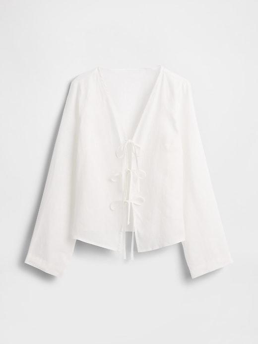 100% Linen Tie-Front Shirt Product Image