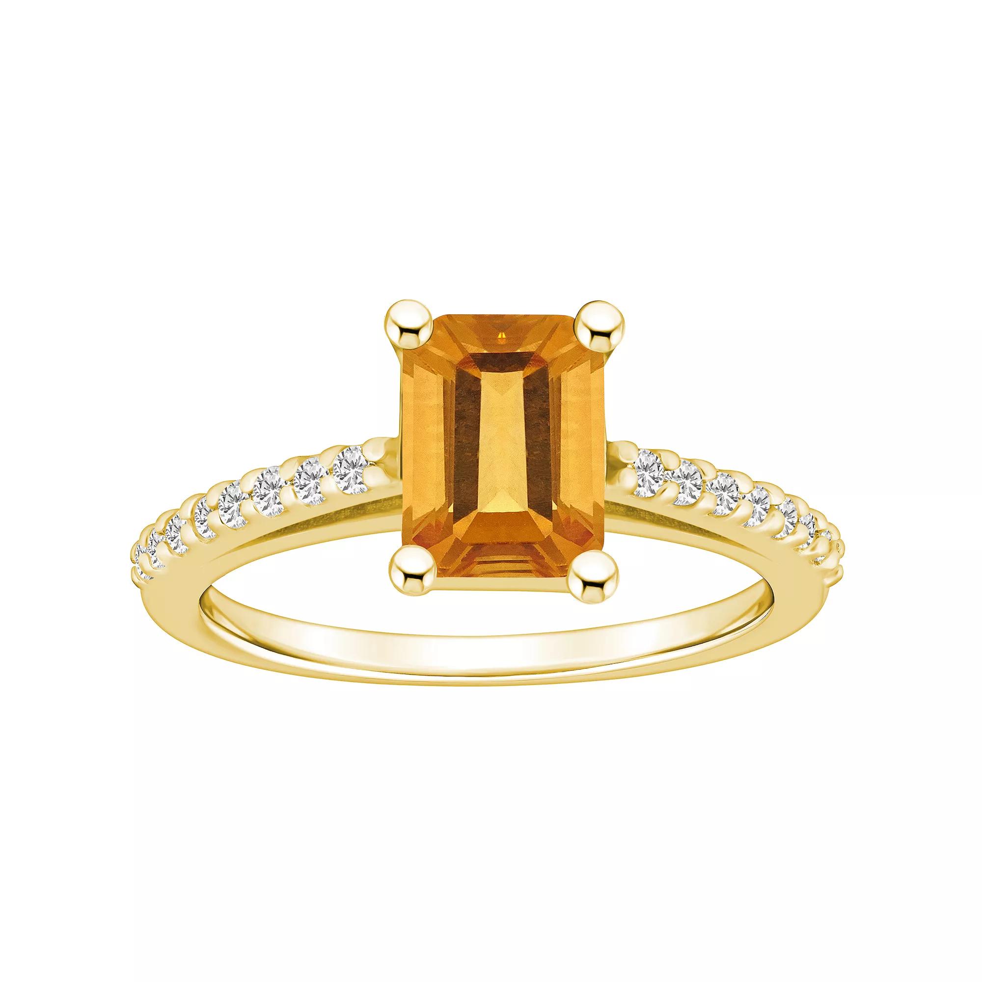 Alyson Layne 10k Gold Emerald Cut Gemstone 1/5 Carat T.W. Diamond Ring, Women's, Size: 6, Citrine Product Image