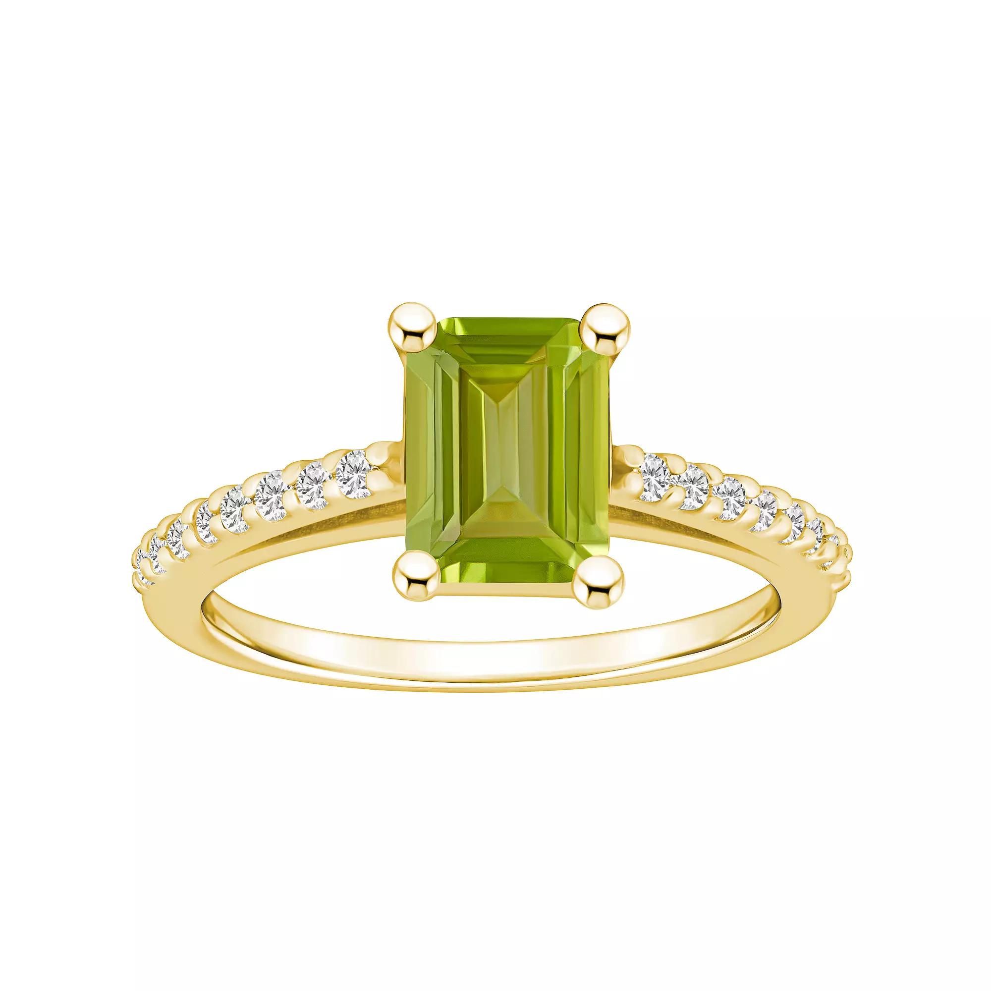 Alyson Layne 10k Gold Emerald Cut Gemstone 1/5 Carat T.W. Diamond Ring, Women's, Peridot Product Image