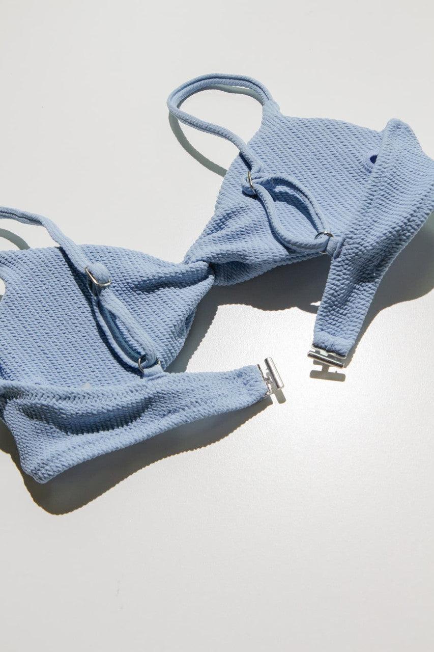 Sky Blue Twist Front Ribbed Bikini Top Product Image