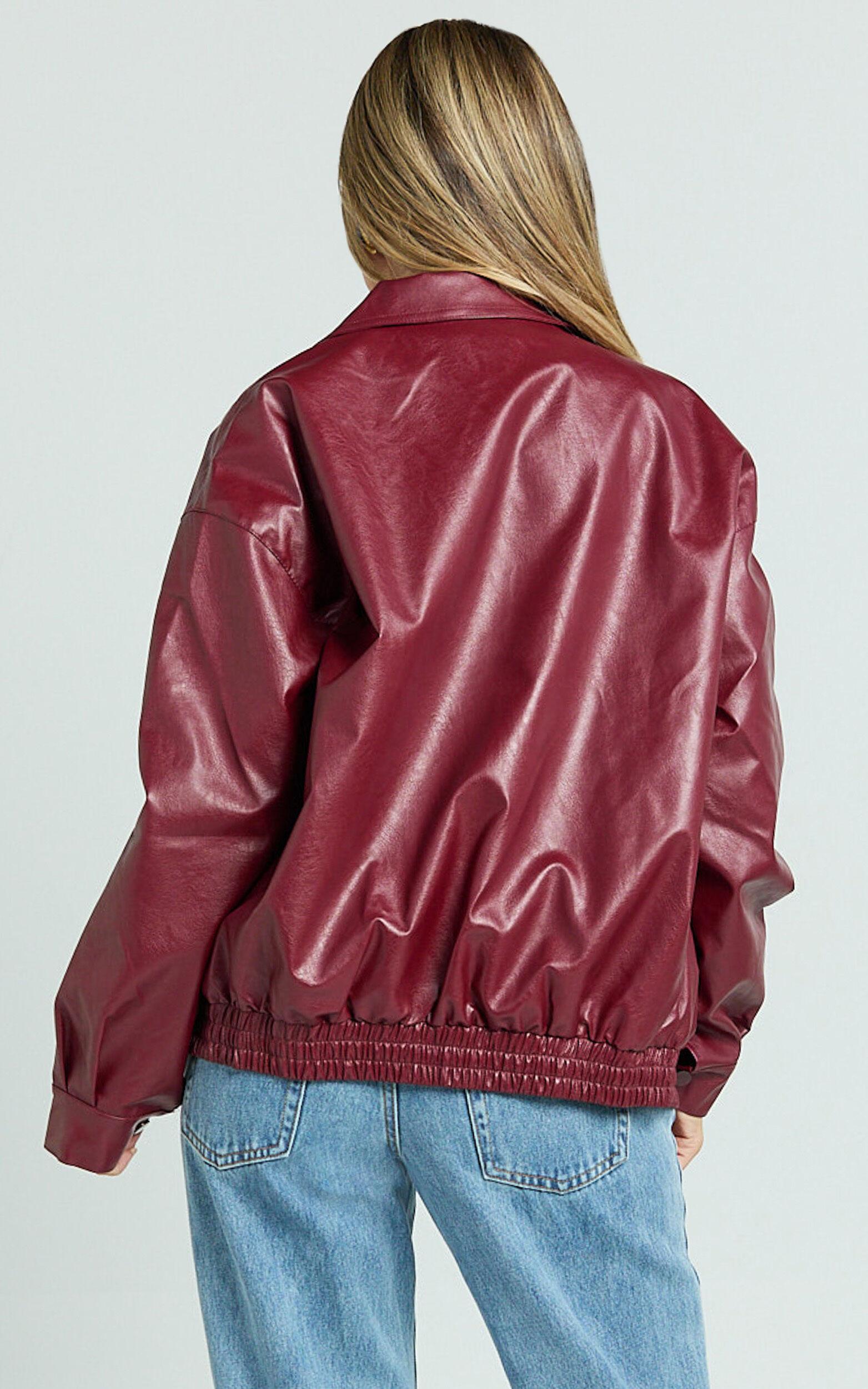 Chloe Jacket - Faux Leather Bomber Jacket in Wine Product Image