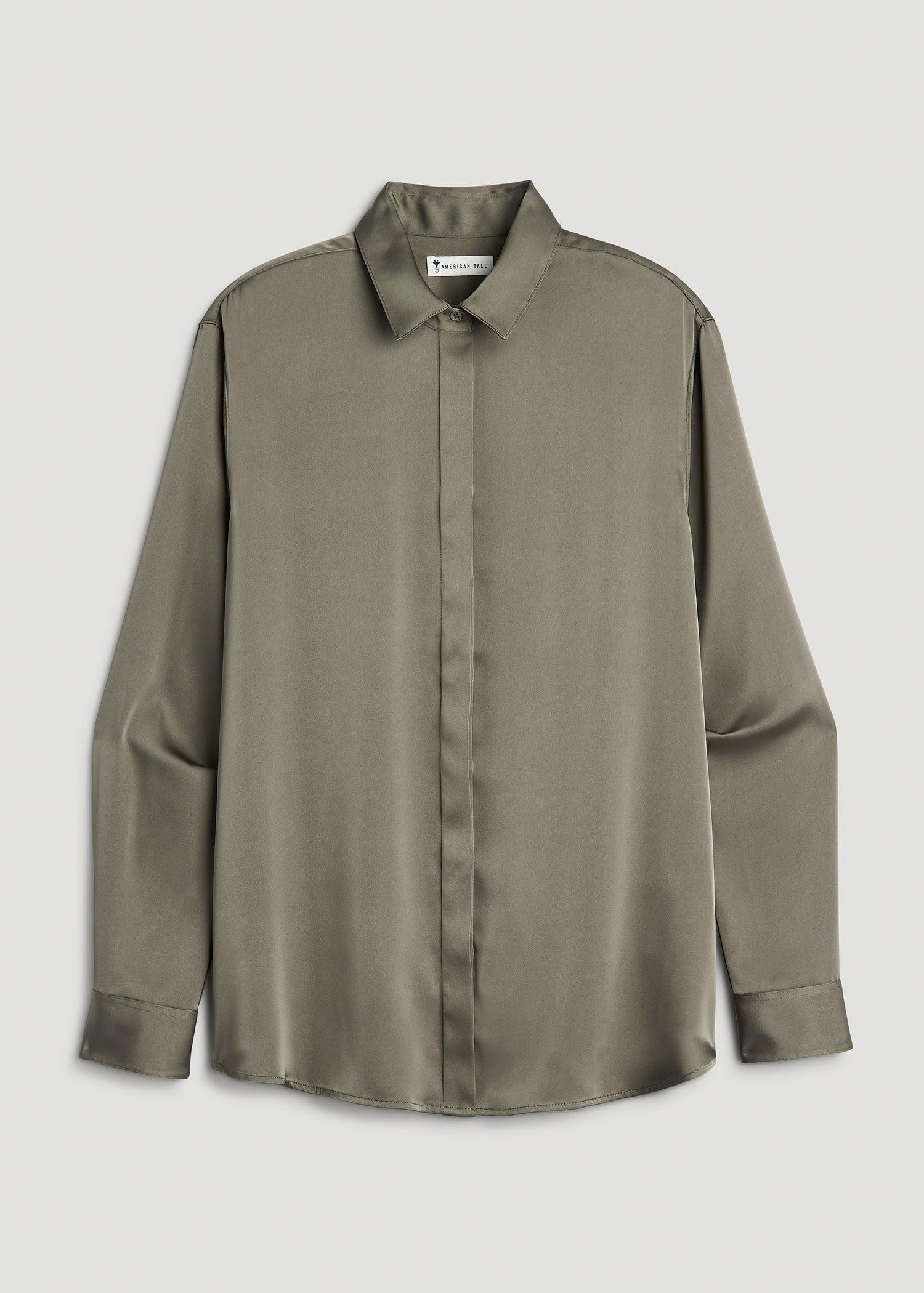 Relaxed Button-Up Blouse for Tall Women in Camper Green Female Product Image