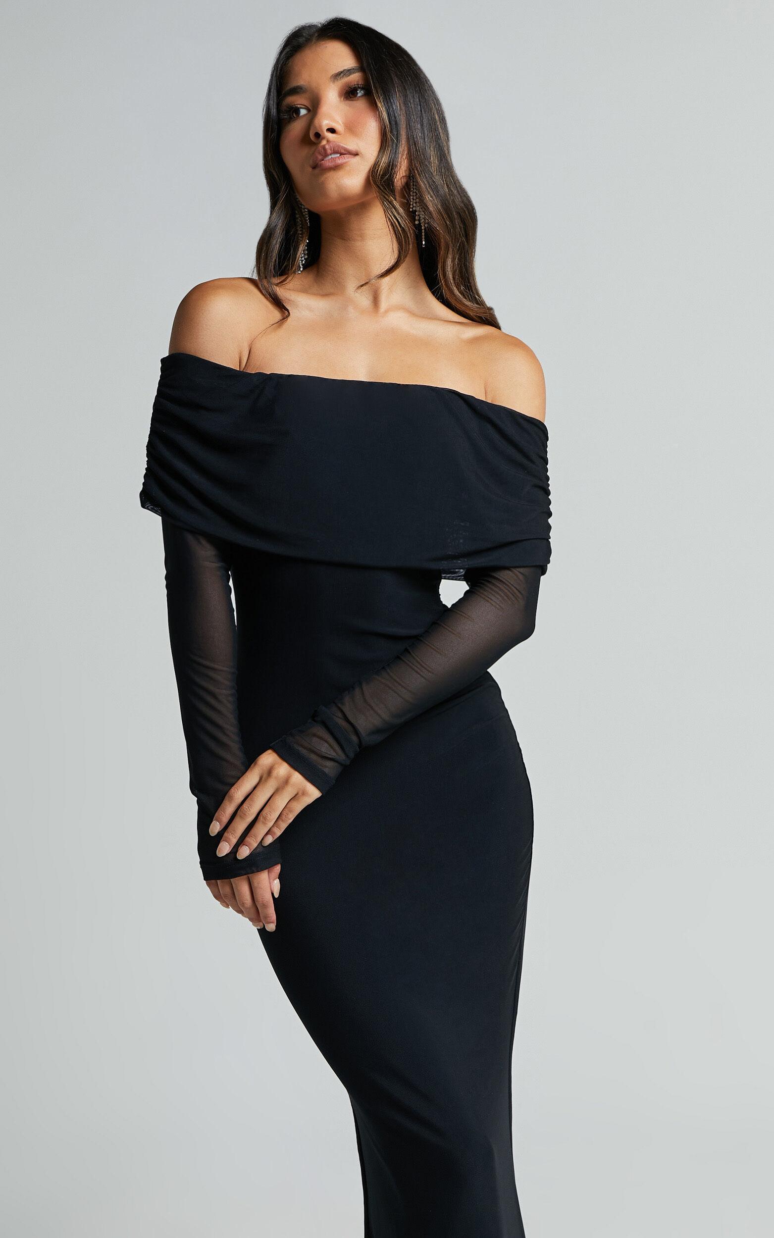 Bethanie Maxi Dress - Off The Shoulder Mesh Dress in Black Product Image