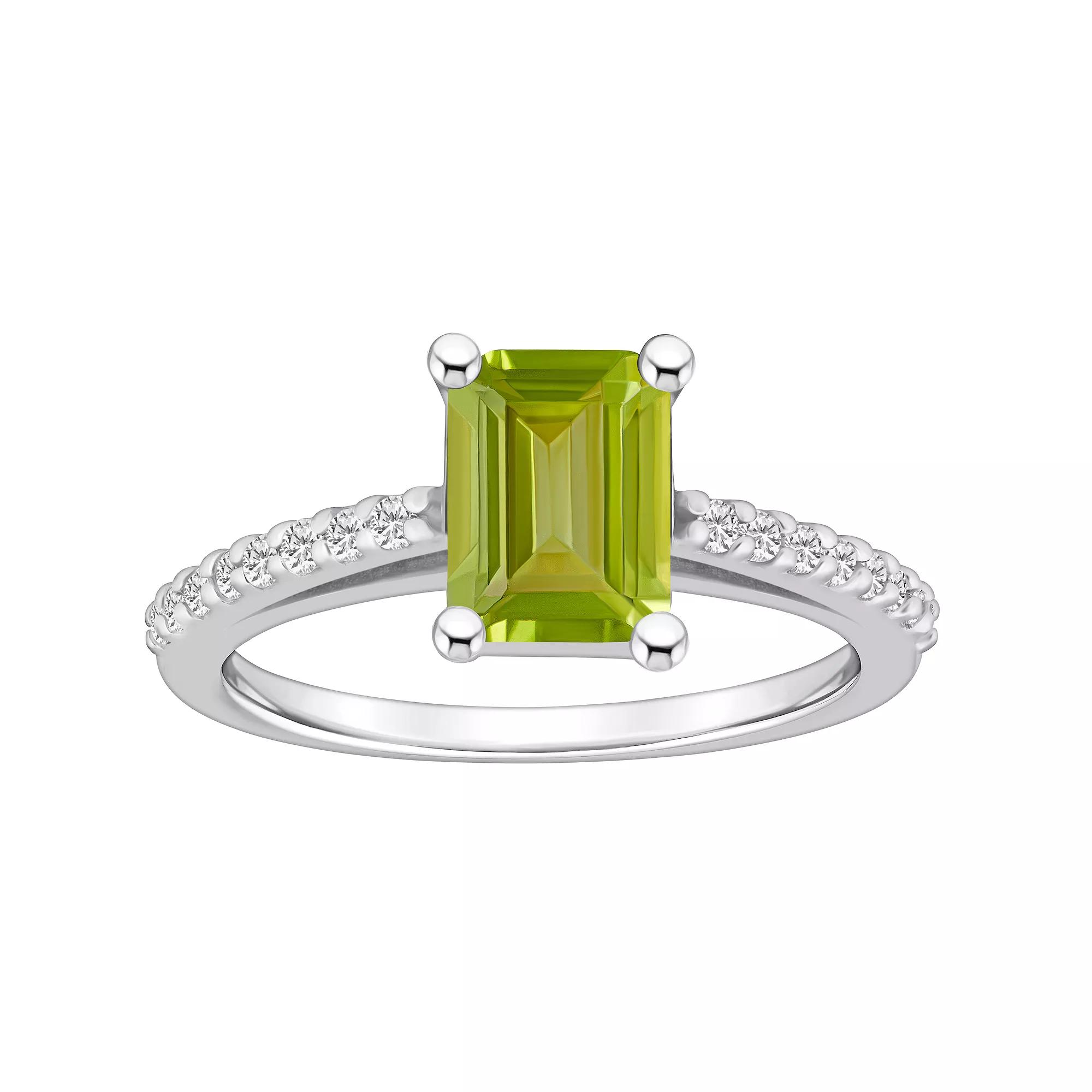 Alyson Layne 10k White Gold Emerald Cut Gemstone 1/5 Carat T.W. Diamond Ring, Women's, Size: 8, Peridot Product Image