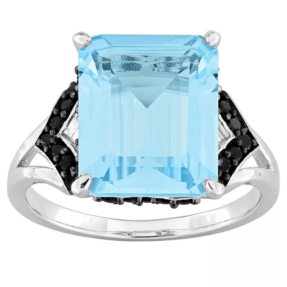 Stella Grace Sterling Silver Sky Blue Topaz & Black Sapphire Cocktail Ring, Women's,  Product Image