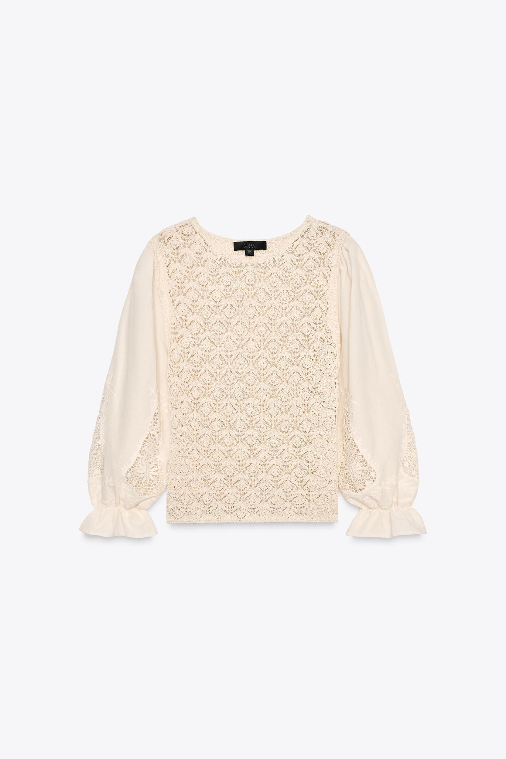 POINTELLE KNIT SWEATER WITH CONTRASTING SLEEVES Product Image