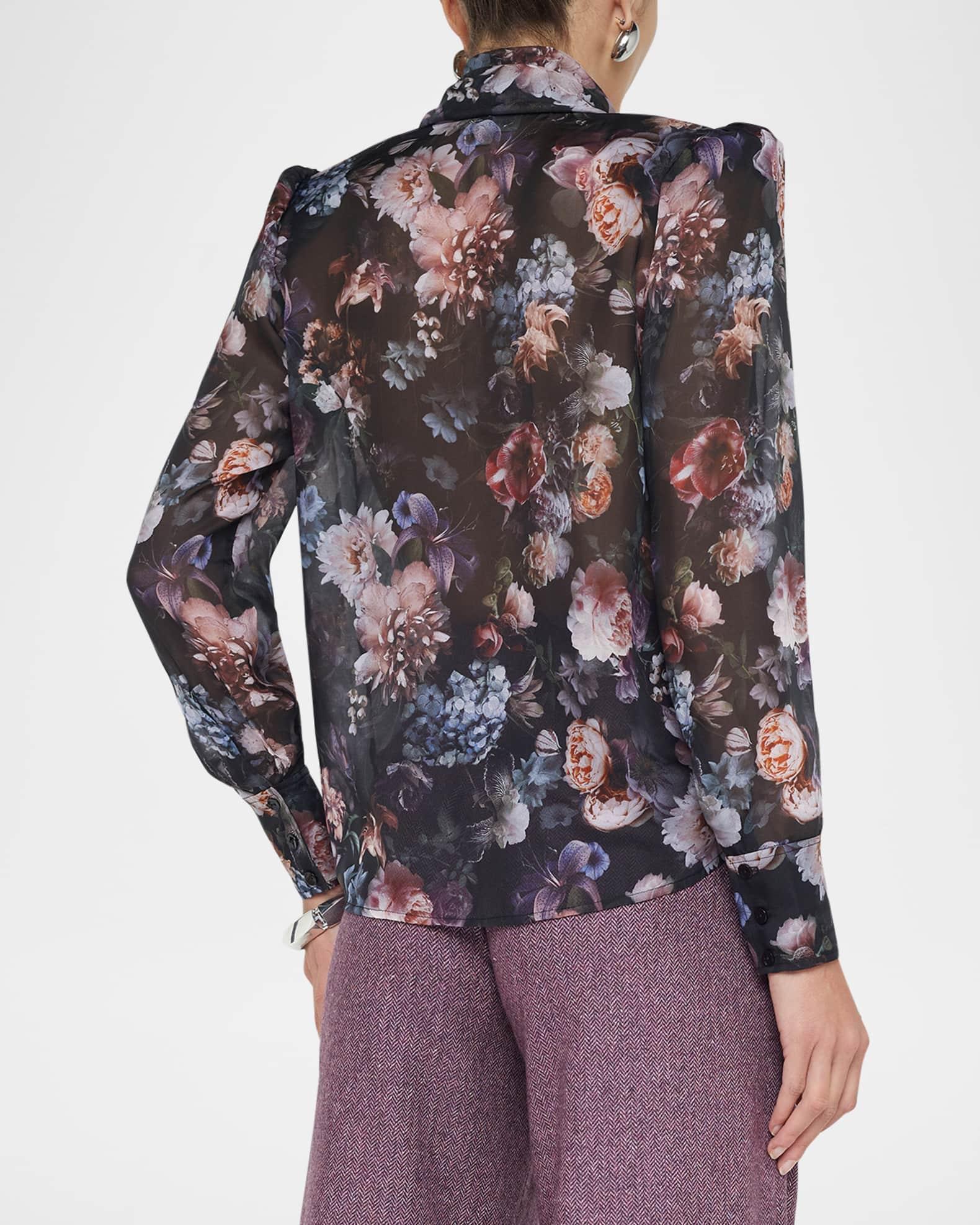 Cambria Tie-Neck Floral Silk Blouse Product Image
