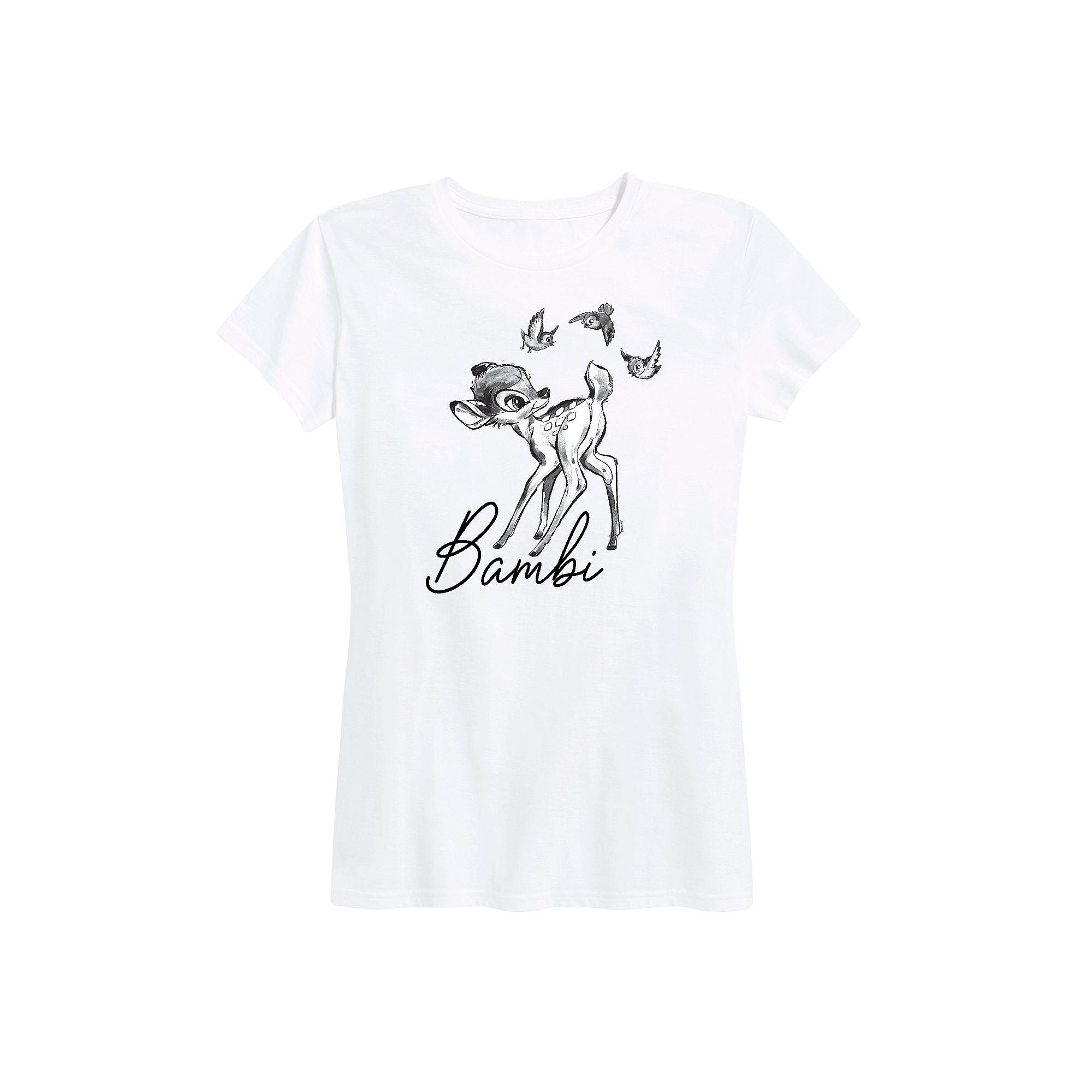 Disney's Bambi Women's Black White Watercolor Graphic Tee,  Product Image