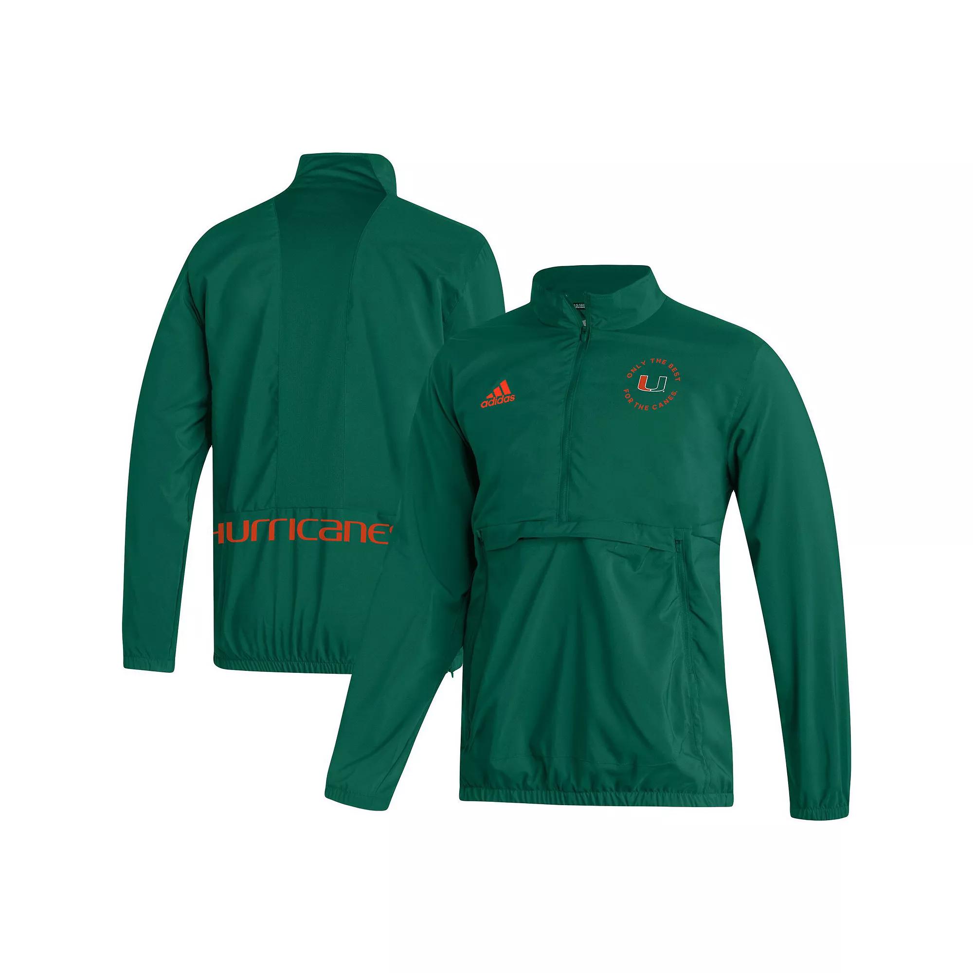 Men's adidas Green Miami Hurricanes AEROREADY Half-Zip Jacket,  Product Image