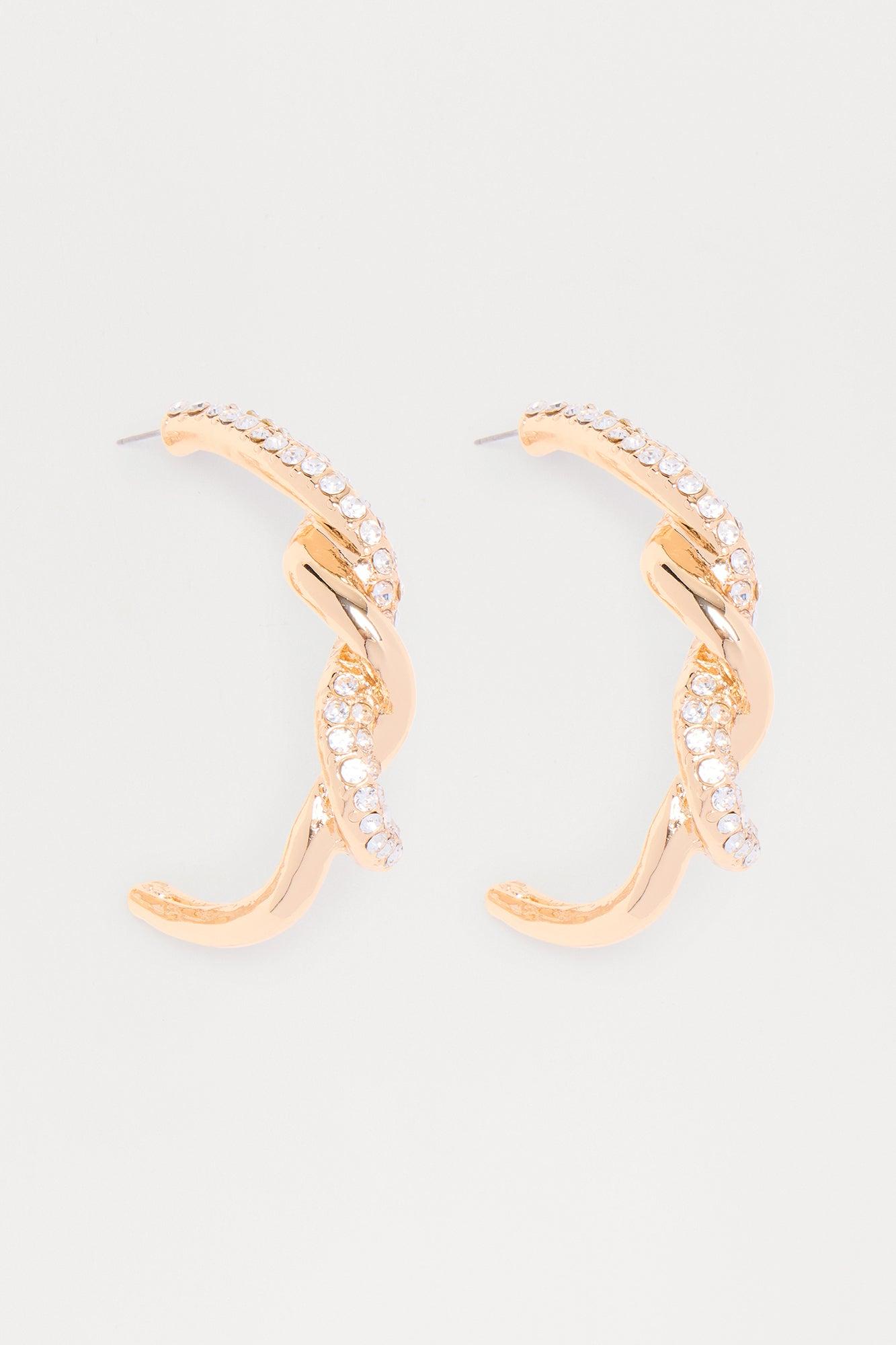 Sophia Twisted Rhinestones Hoop Earrings - Gold Female Product Image