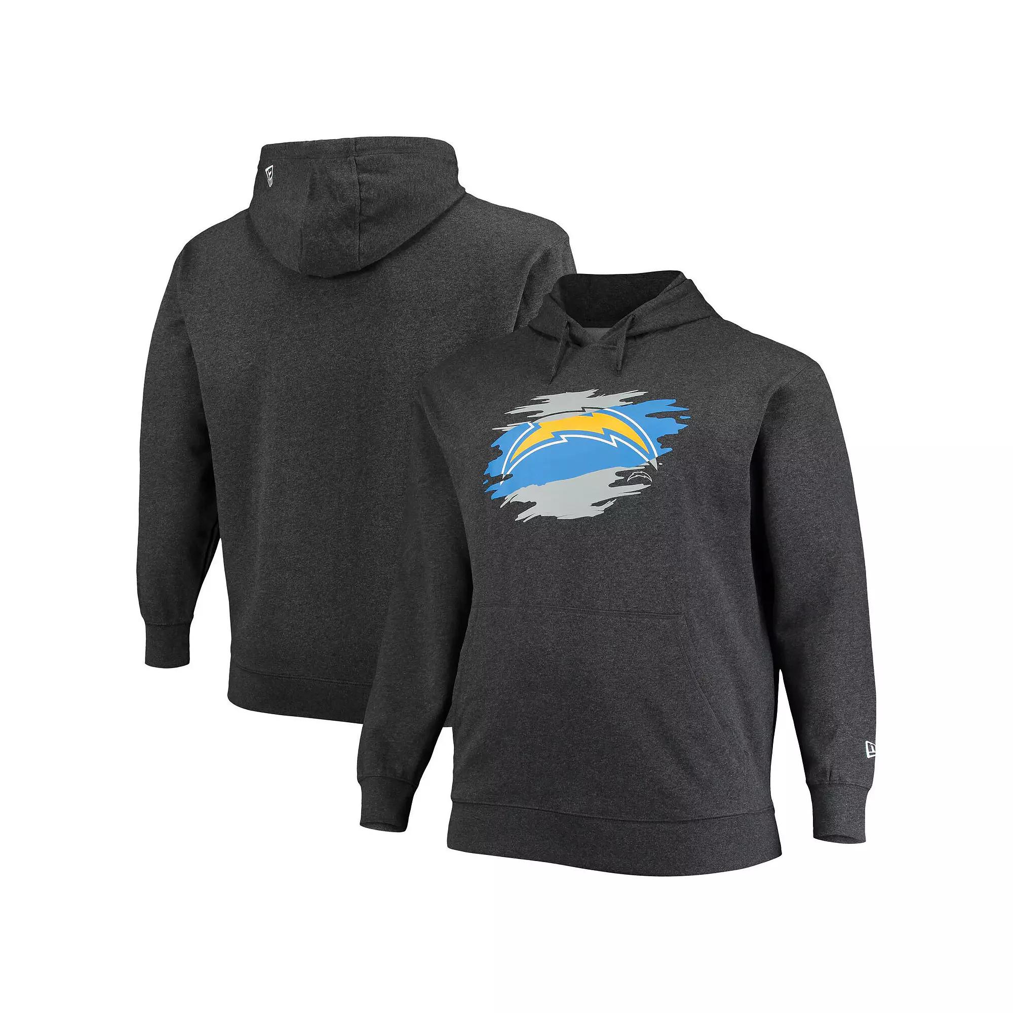 Men's New Era Charcoal Los Angeles Chargers Big & Tall Primary Logo Pullover Hoodie,  Product Image