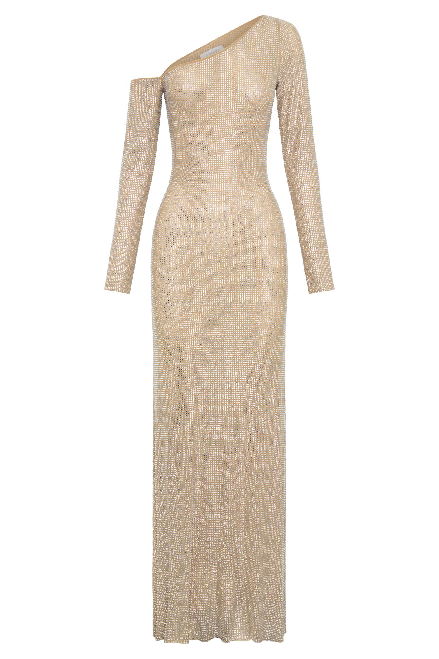 Marcia Diamante Long Sleeve Maxi Dress - Nude Product Image
