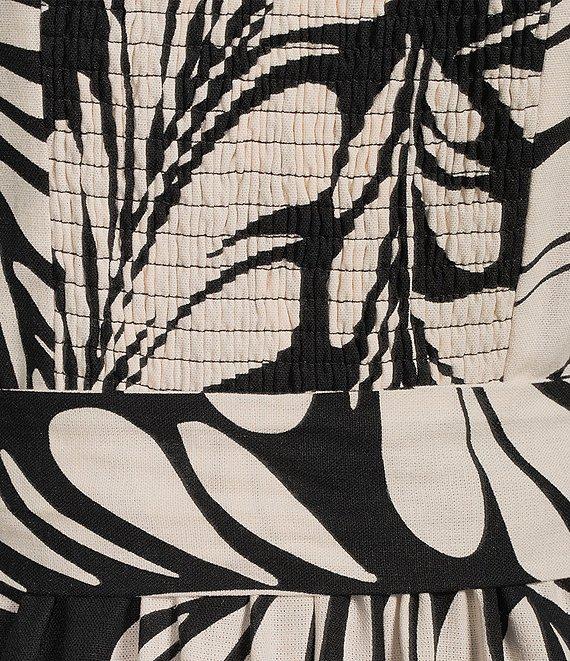 Anne Klein Square Neck Sleeveless Tropical Palm Print Linen Blend Ruffle Hem Shift Dress Product Image