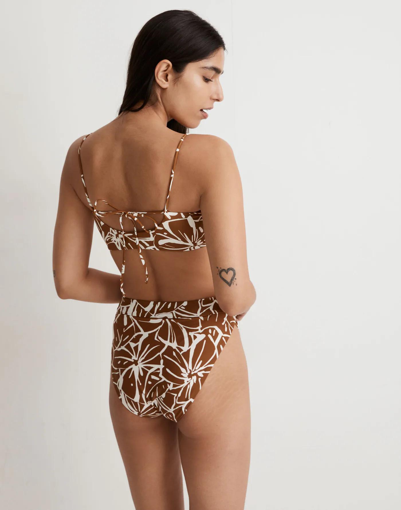 High-Rise Crossover Bikini Bottom in Abstract Flora Product Image