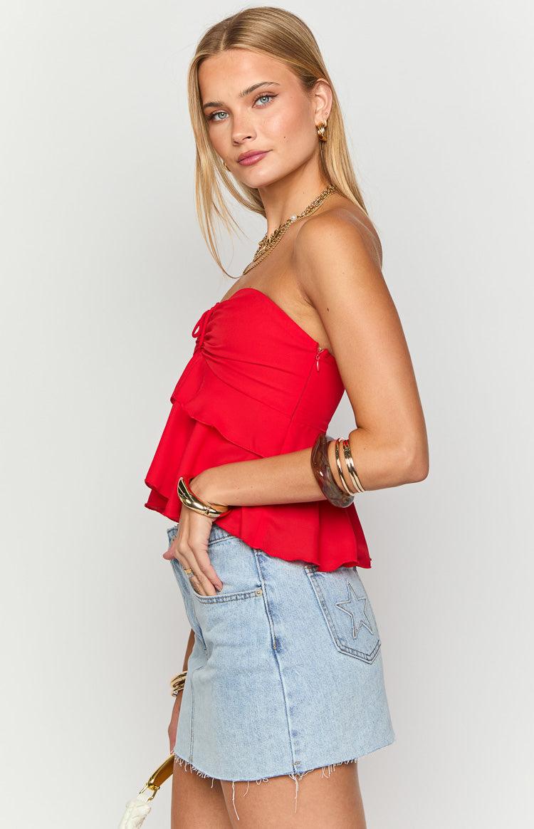 Raleigh Red Ruffle Strapless Top Product Image