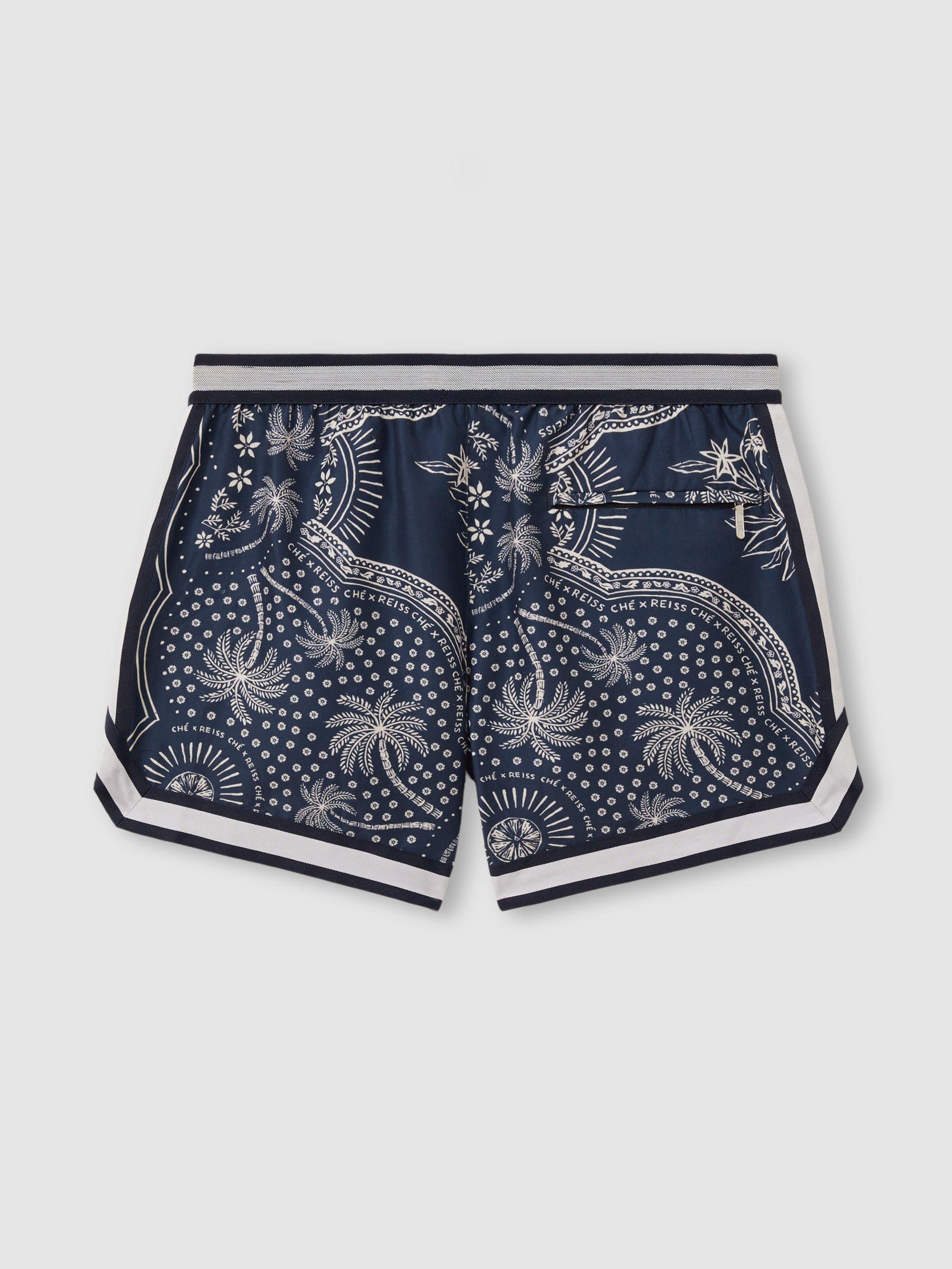 Ché Printed Elasticated Waist Swim Shorts in Navy/White Product Image
