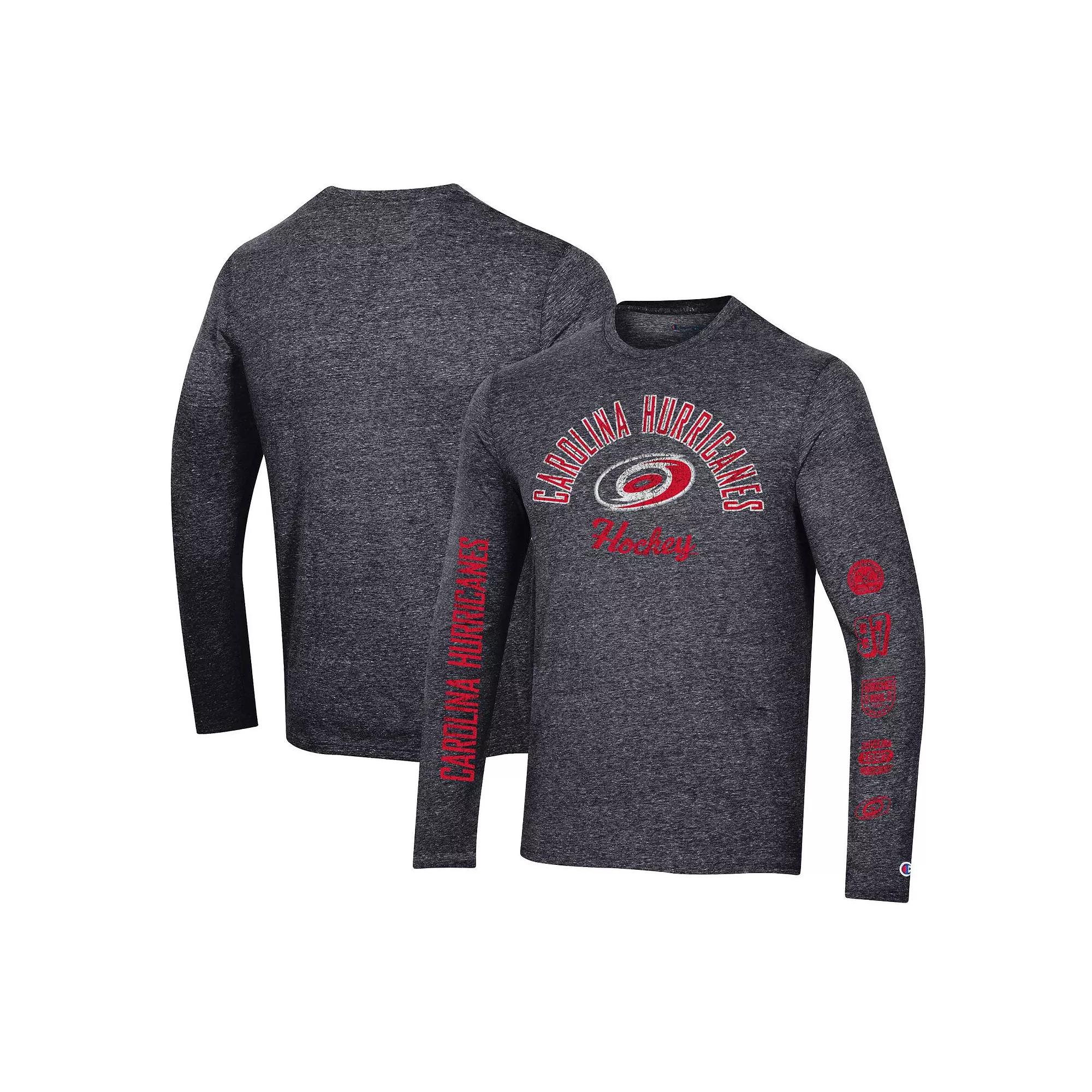 Men's Champion Black Vegas Golden Knights Multi-Logo Tri-Blend Long Sleeve T-Shirt,  Product Image