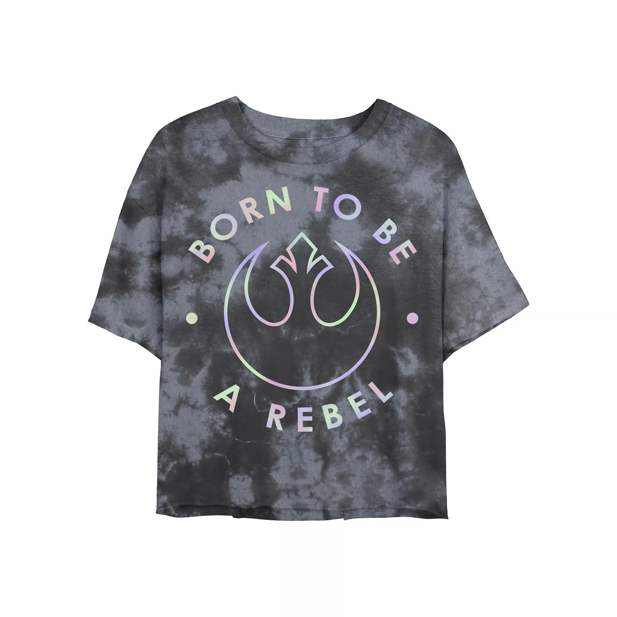 Juniors' Star Wars: Born To Be A Rebel Rainbow Wash Graphic Crop Tee, Girl's, Size: XL, Black Grey Product Image