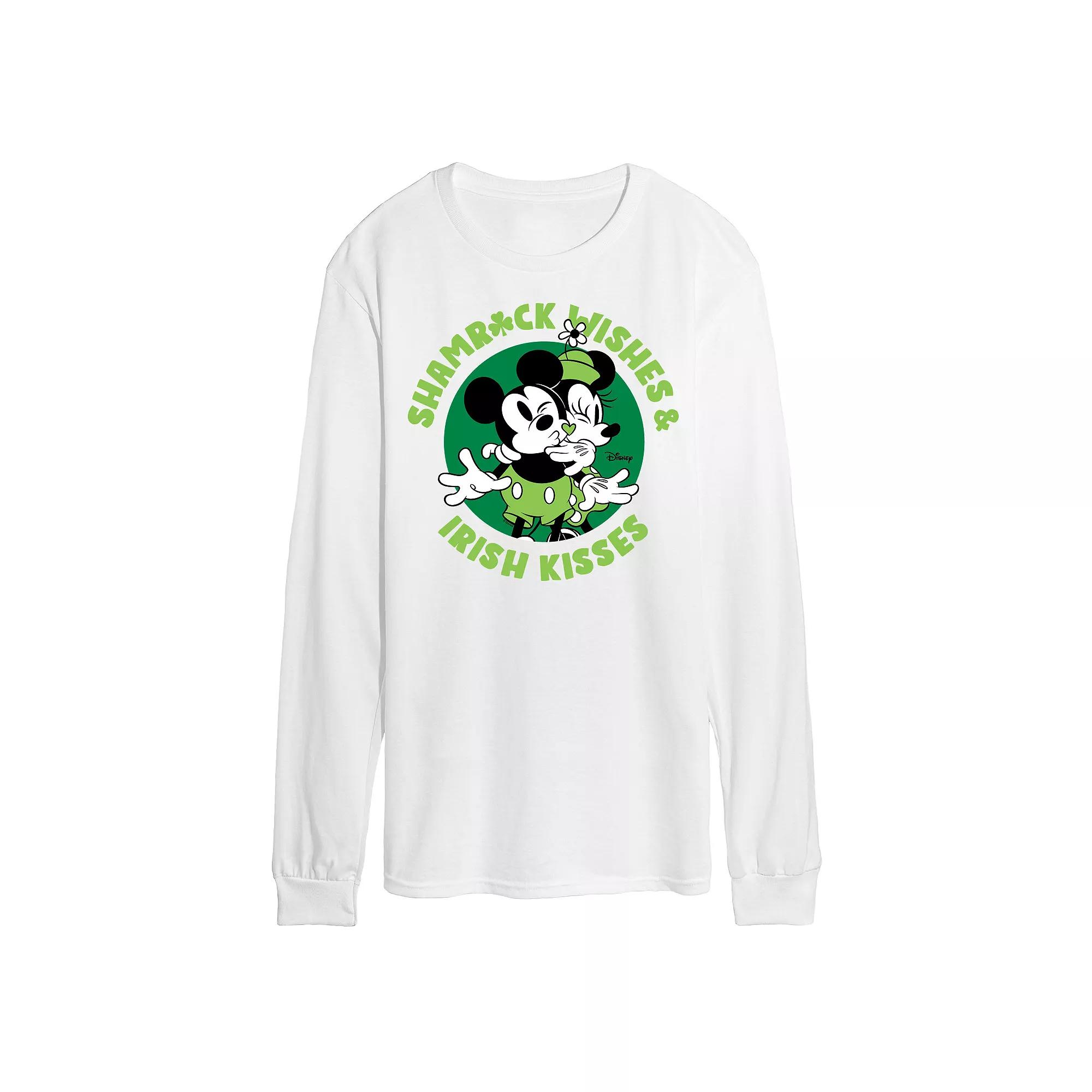 Disney's Mickey & Minnie Mouse Men's Shamrock Wishes Irish Kisses Long Sleeve Graphic Tee,  Product Image