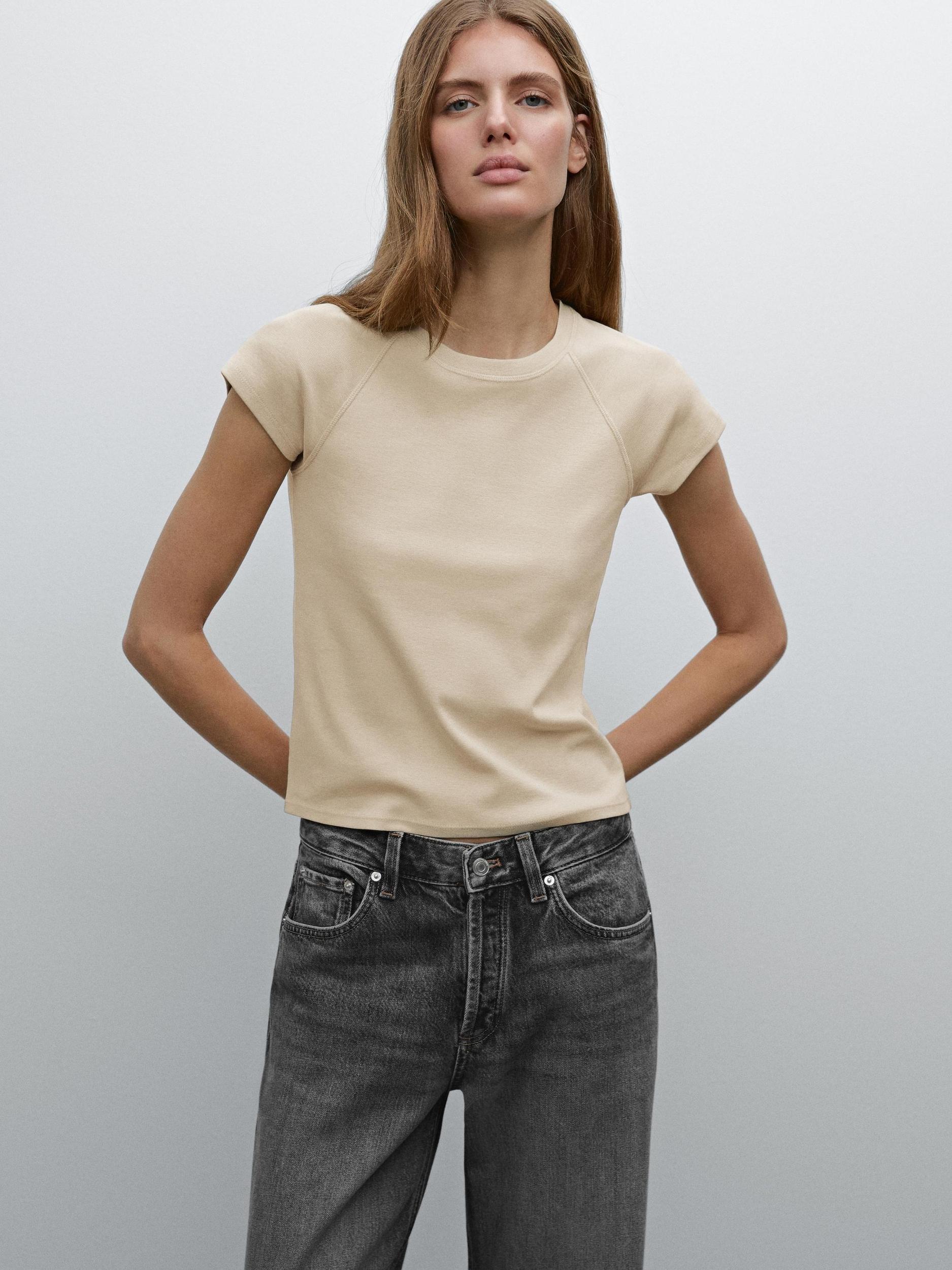 Slim fit raglan sleeve cotton T-shirt Product Image