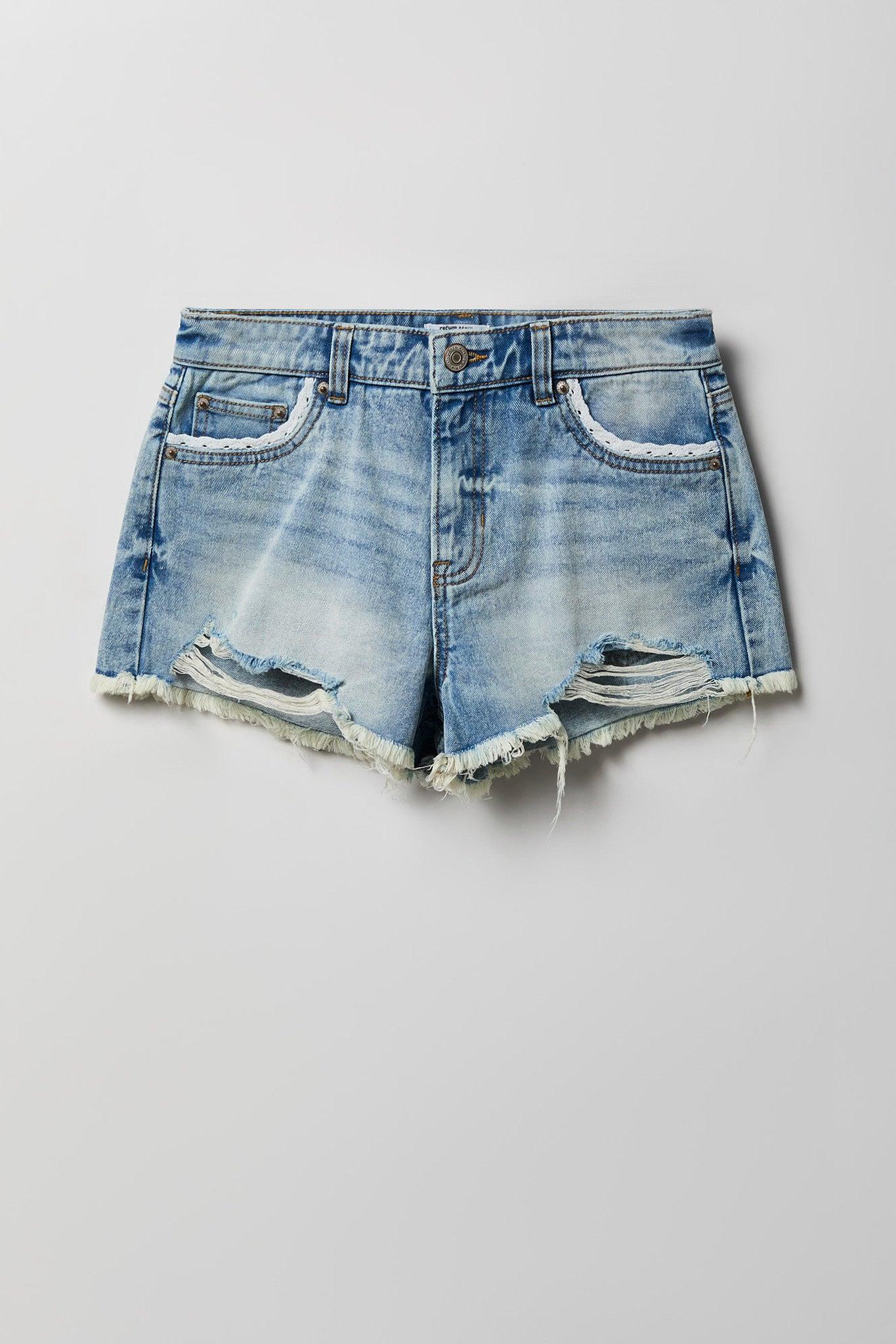 Lace Trim Denim Short Female Product Image