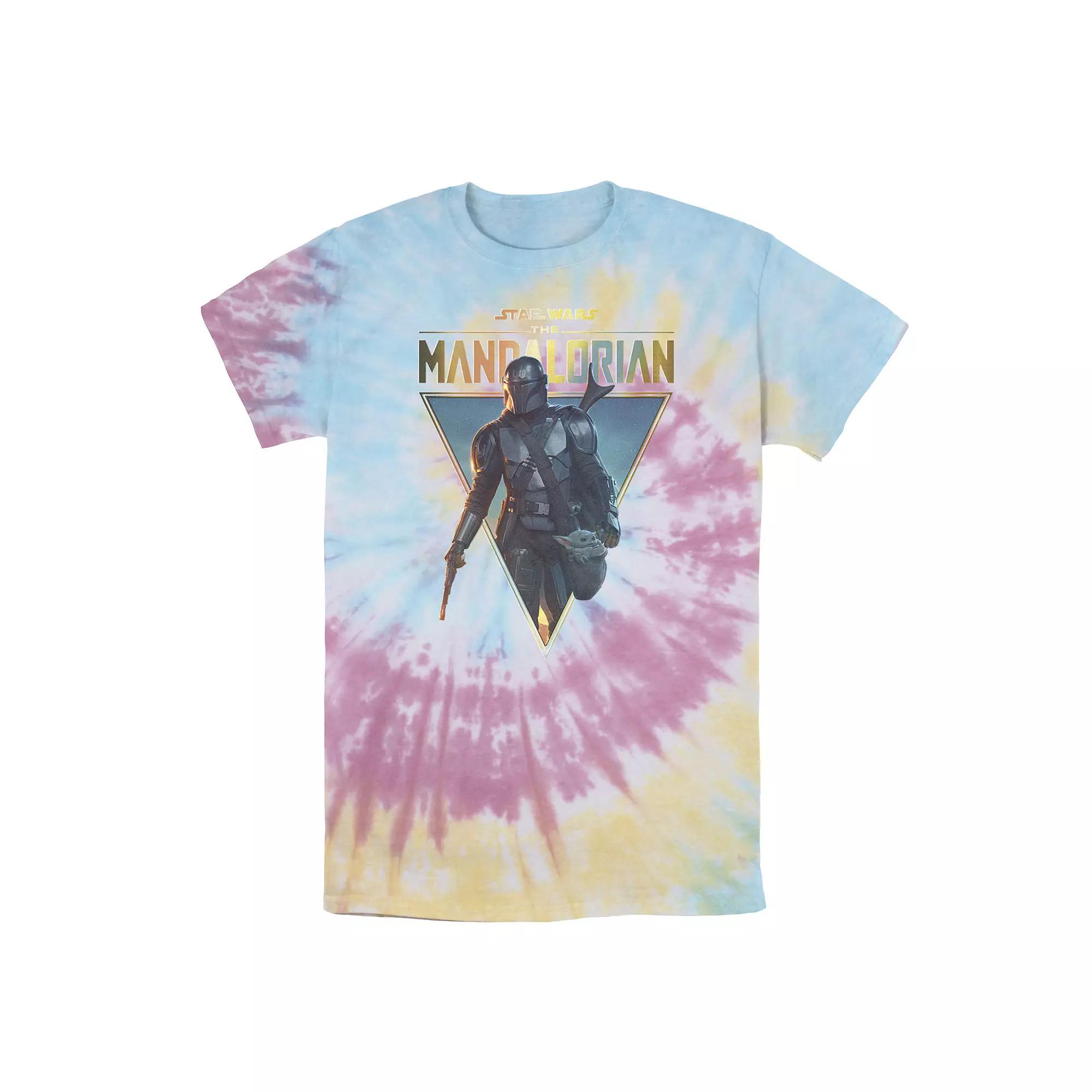 Men's Star Wars: The Mandalorian & The Child Golden Logo Triangle Tee, Boy's, Size: Small, Blue Pink Light Yellow Product Image