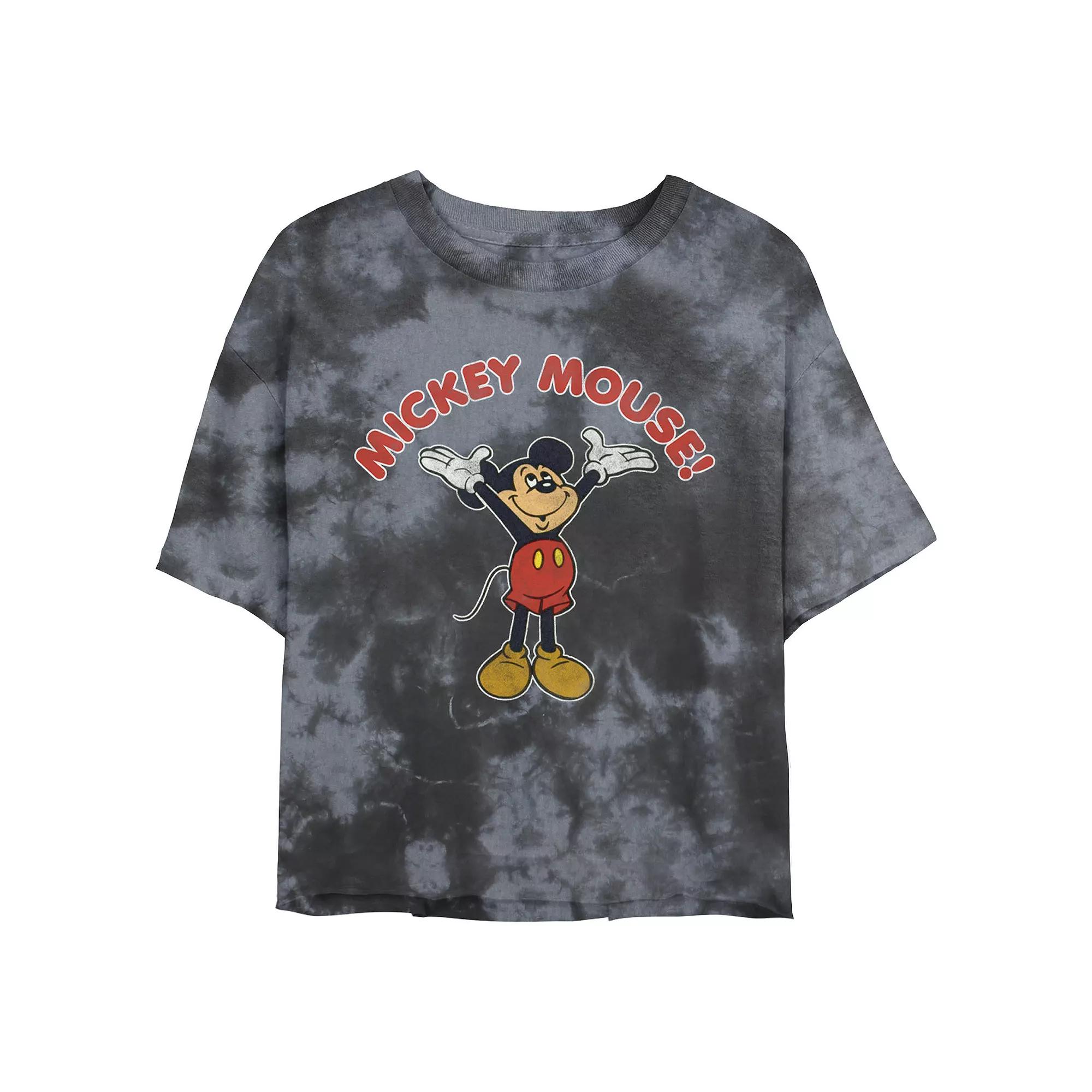 Juniors' Disney Mickey Mouse & Friends Mickey Retro Wash Crop Tee, Girl's, Size: Medium, Black Grey Product Image