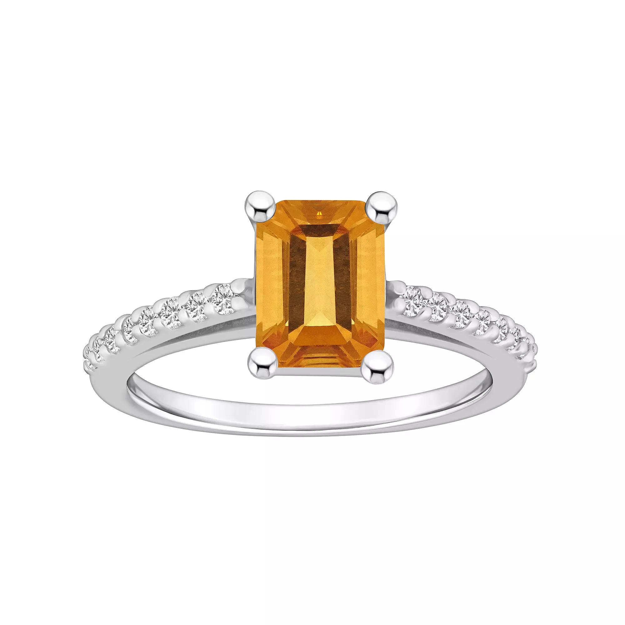 Alyson Layne 10k Gold Emerald Cut Gemstone 1/5 Carat T.W. Diamond Ring, Womens, Citrine Product Image