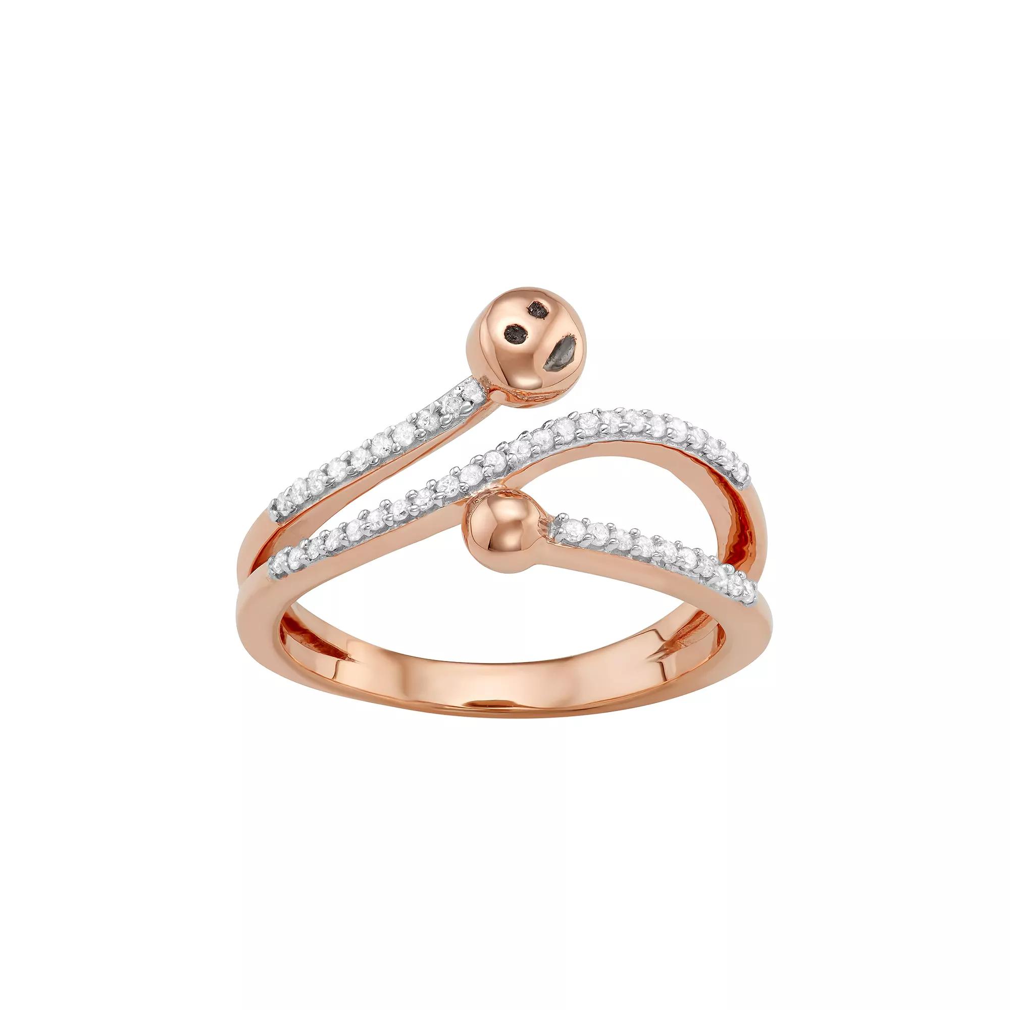 Jewelexcess Sterling Silver 1/5 Carat T.W. Diamond Bypass Smiley Face Ring, Women's, Size: 6, Rose Gold Tone Product Image