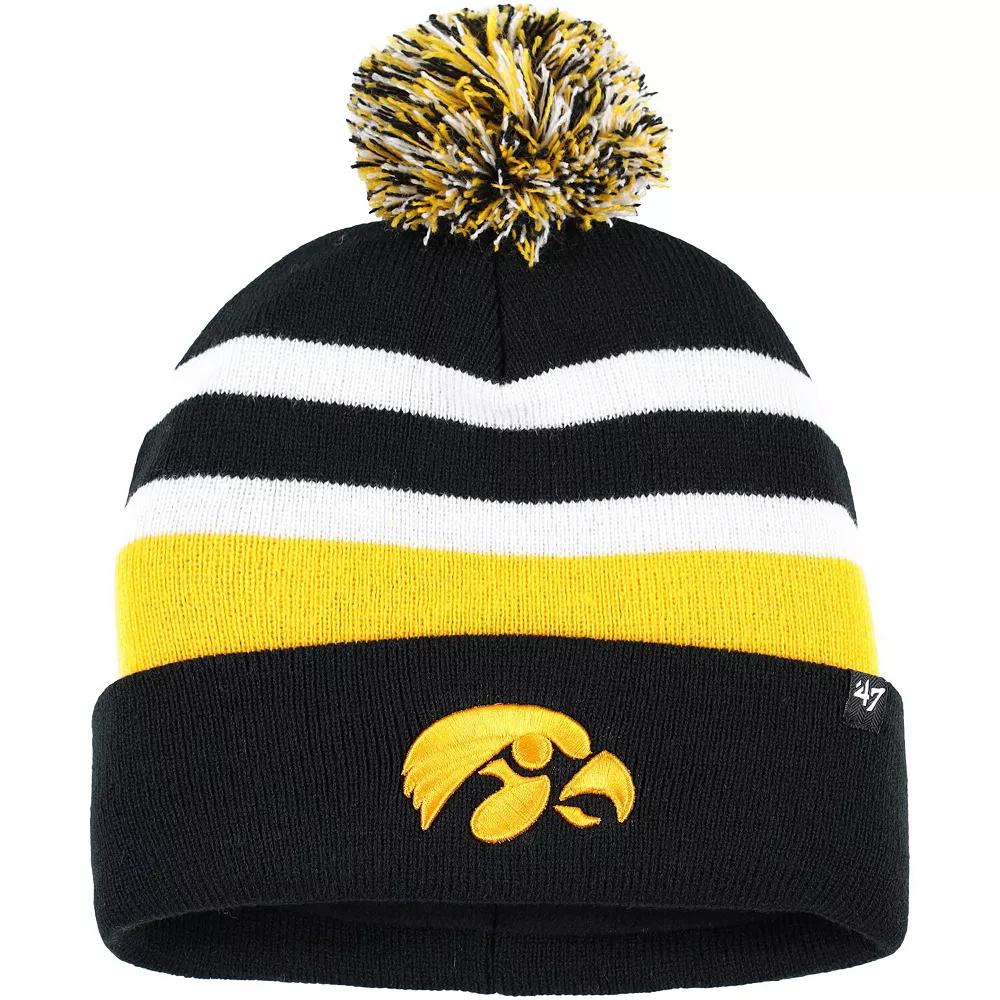 Men's '47 Black Iowa Hawkeyes State Line Cuffed Knit Hat with Pom Product Image