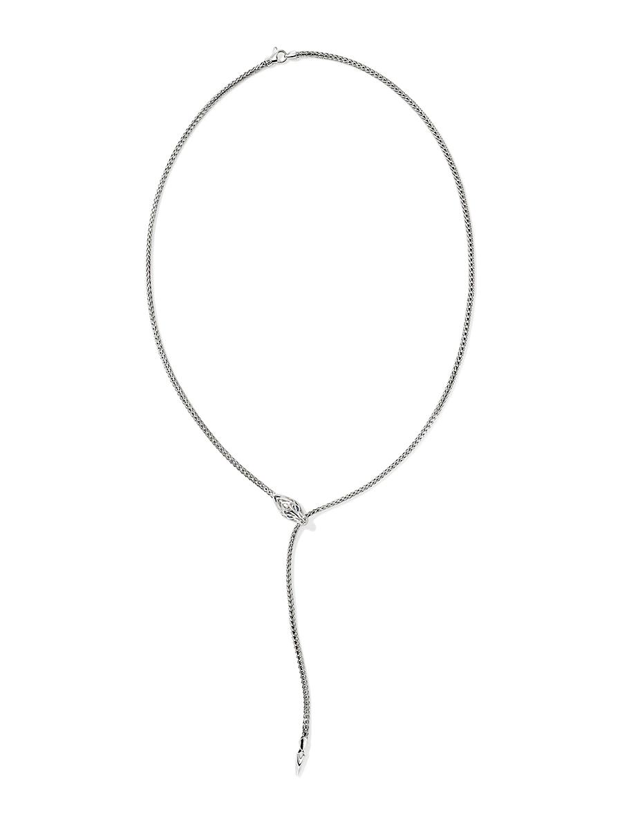 Womens Naga Dragon Sterling Silver & Blue Sapphire Lariat Necklace Product Image