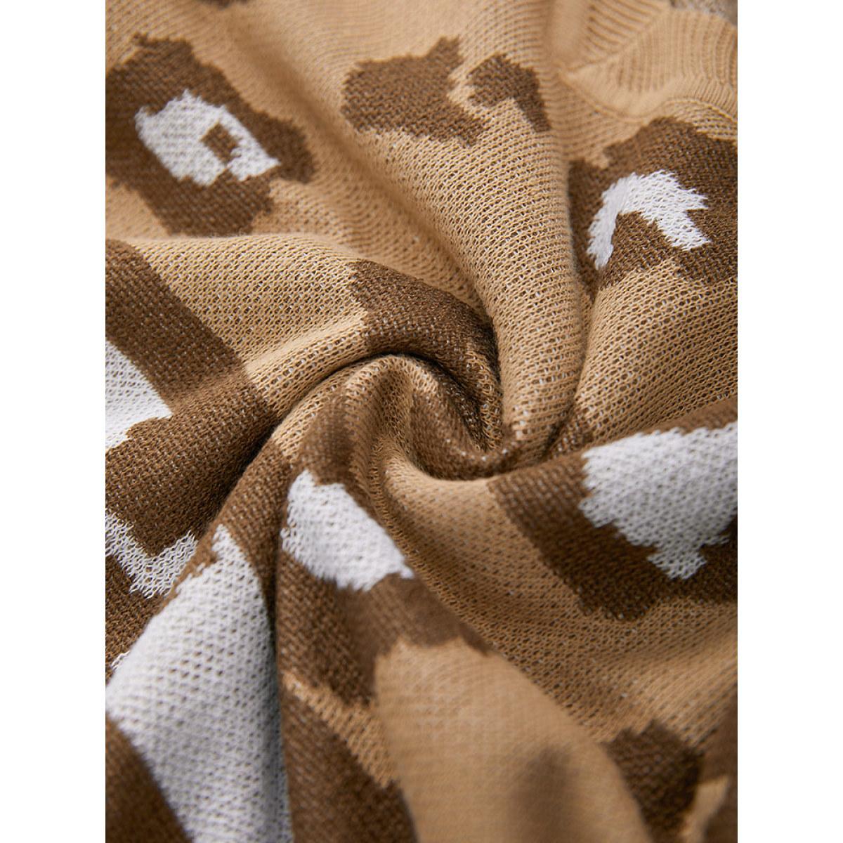 Plus Size Leopard Striped Elastic Cuffs Pullover Leopard Women Casual Loose Long Sleeve V-neck Dailywear Pullovers BloomChic 18-20/2X Product Image