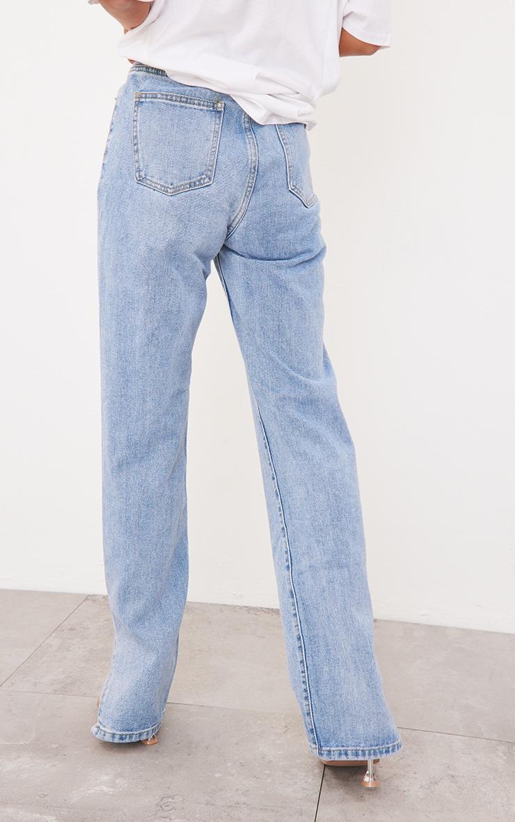 Light Blue Wash Long Leg Split Hem Jeans Product Image