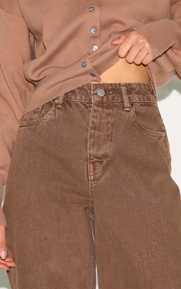 Washed Brown Turn Up Hem Jeans Product Image
