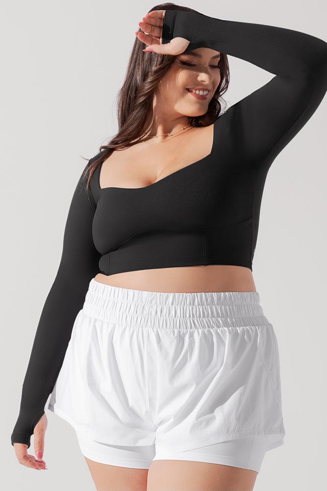 Sweetheart Long Sleeve Crop Top - Black Product Image