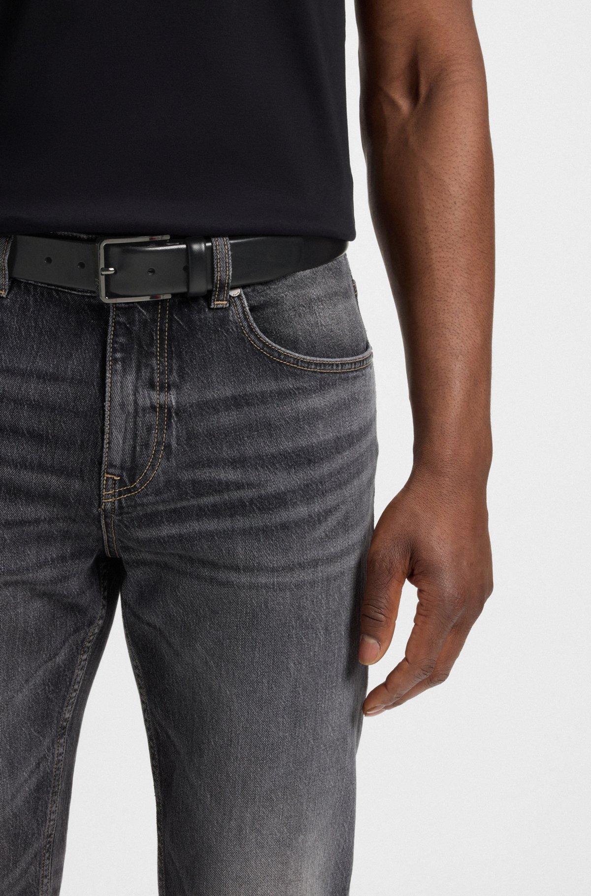 Italian-leather belt with polished gunmetal buckle Product Image