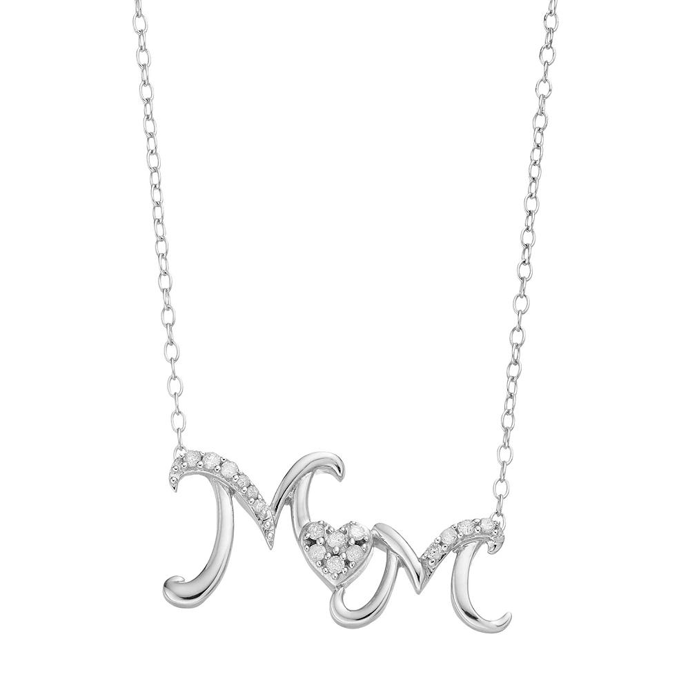 Sterling Silver 1/10 Carat T.W. Diamond "Mom" Necklace, Women's, Size: 18" Product Image