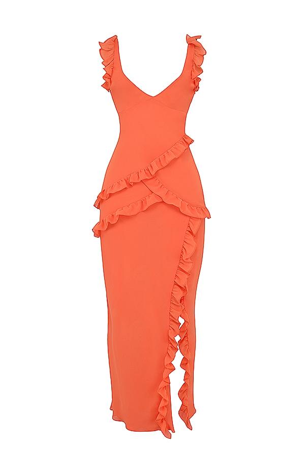 Pixie  flame orange ruffle maxi dress Product Image